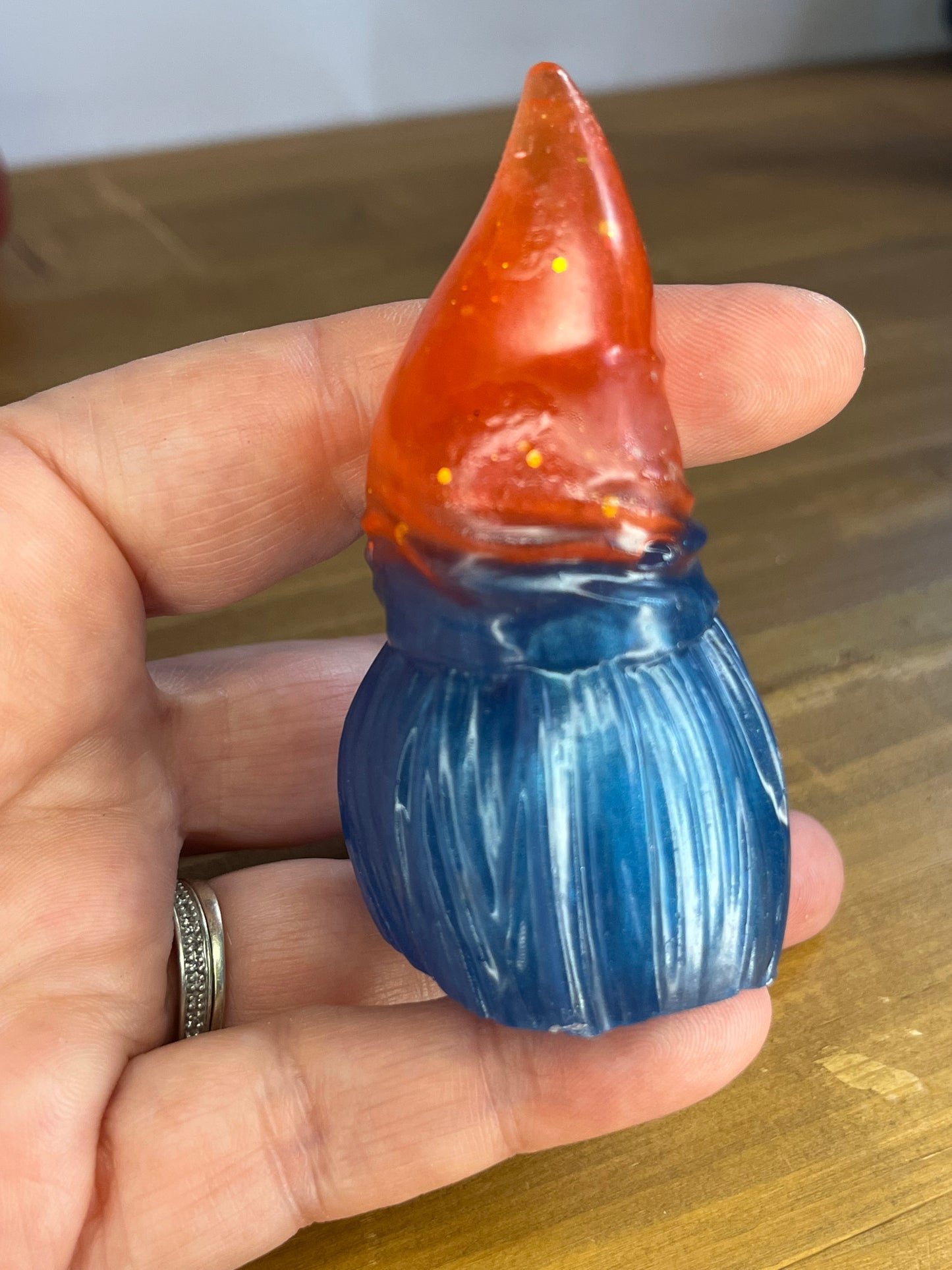Colorful Blue Resin Gonk Figurine, Whimsical Garden Decor with Orange Hat