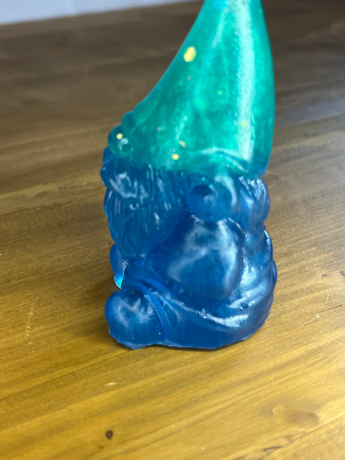 Resin Gnome Figure, Blue Gonk with Tall Orange Hat and Colorful Accents