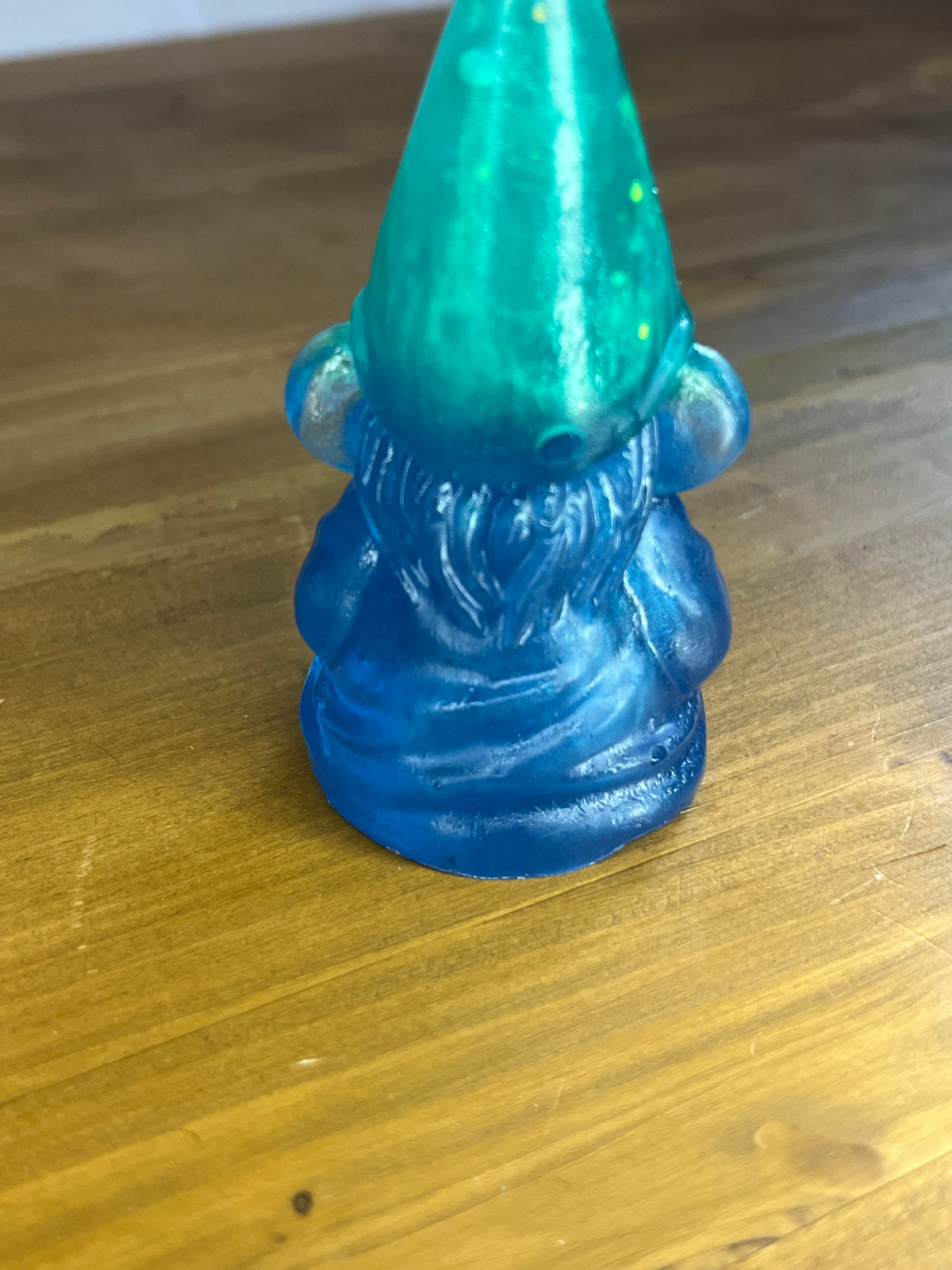 Resin Gnome Figure, Blue Gonk with Tall Orange Hat and Colorful Accents