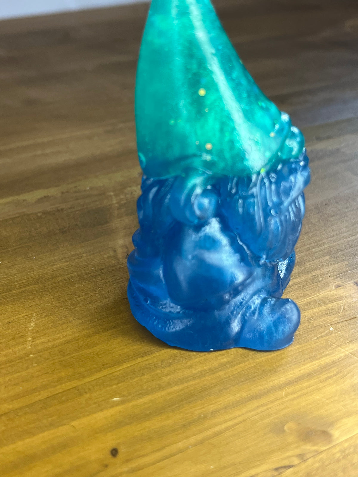 Resin Gnome Figure, Blue Gonk with Tall Orange Hat and Colorful Accents