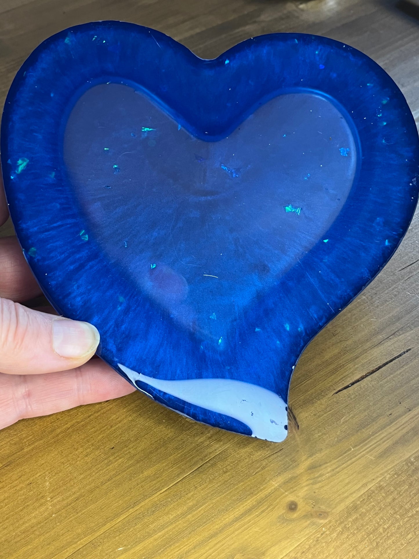 Blauer Herz Harz Tablett für Schlüssel, Schmuck, Kleinigkeiten, Glitzer Aufbewahrungsschale