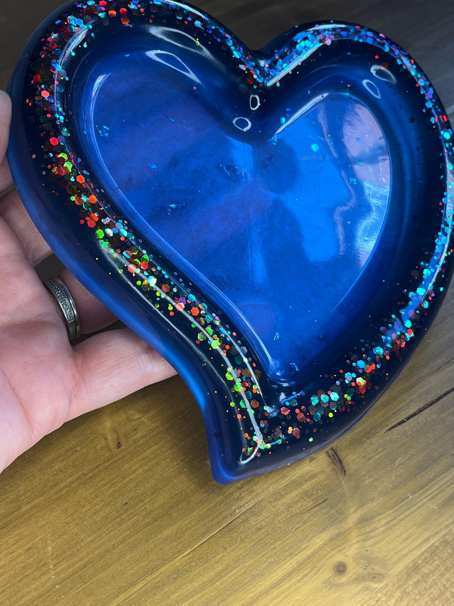 Blauer Herz Harz Tablett für Schlüssel, Schmuck, Kleinigkeiten, Glitzer Aufbewahrungsschale