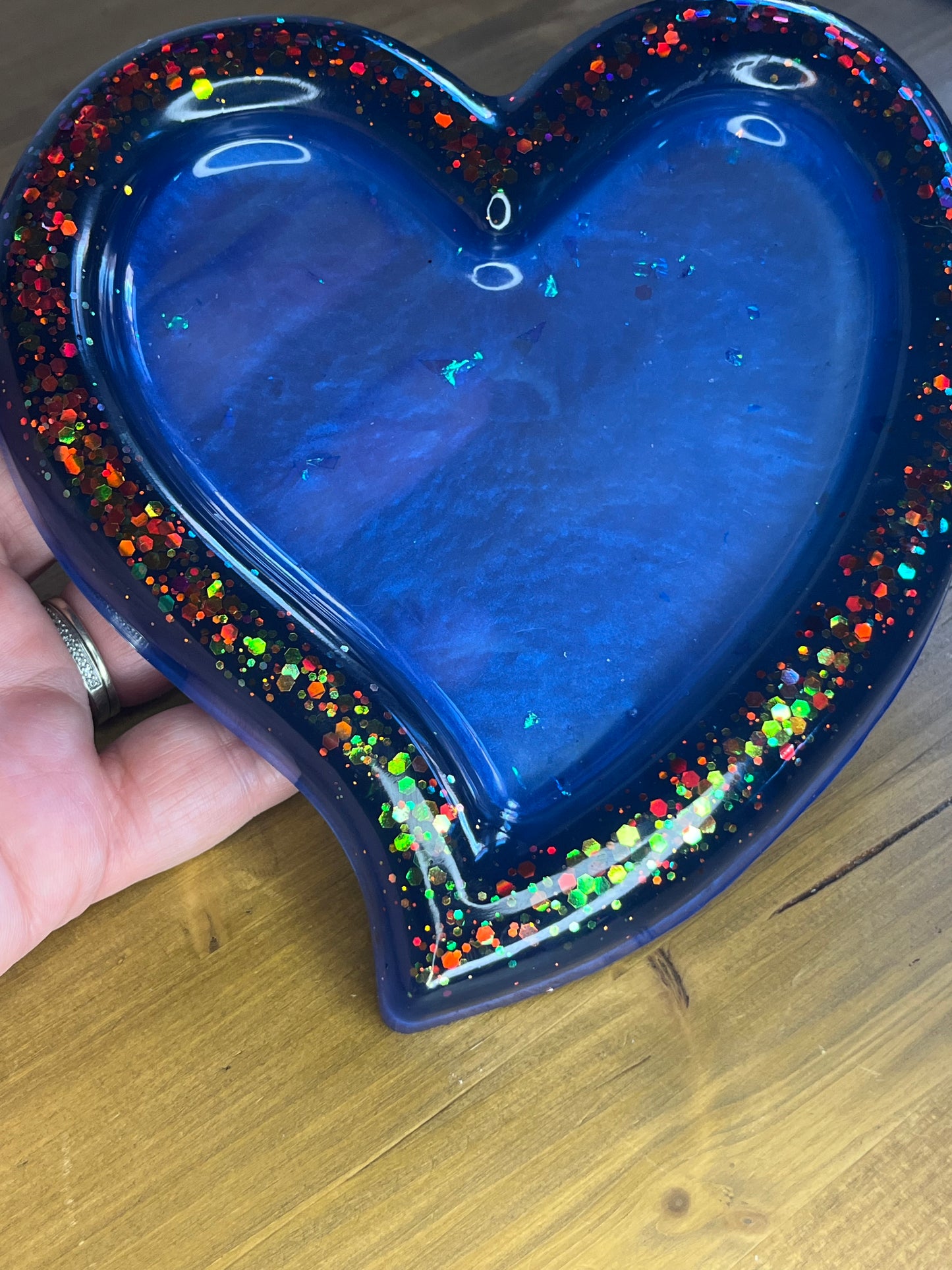 Blauer Herz Harz Tablett für Schlüssel, Schmuck, Kleinigkeiten, Glitzer Aufbewahrungsschale