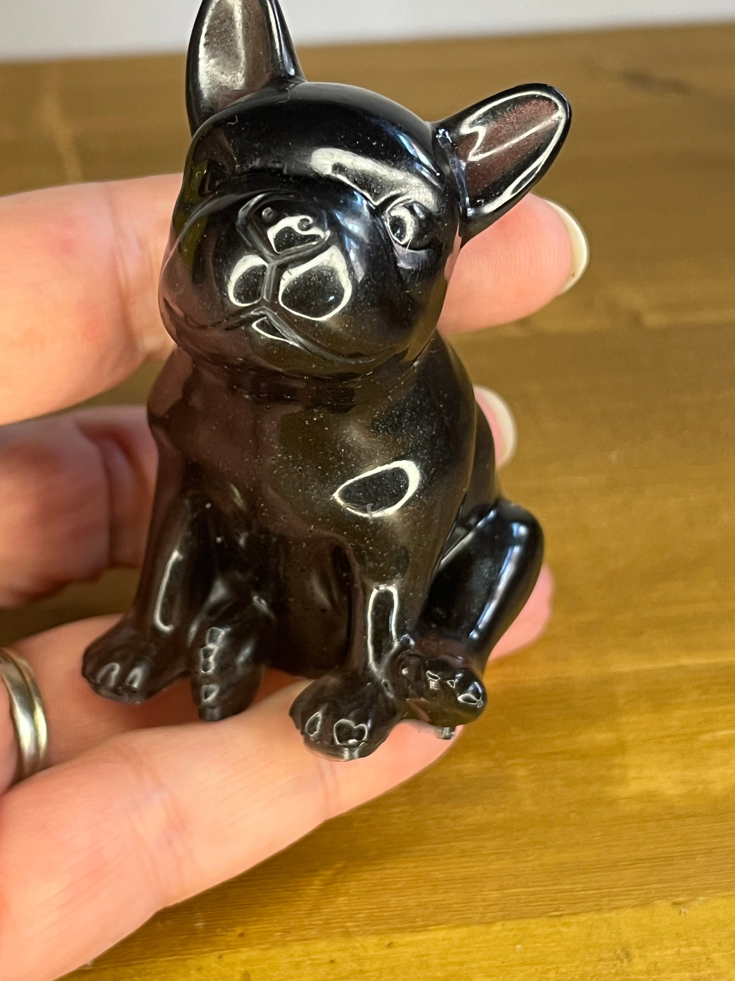 Black French Bulldog Resin Figurine, Handmade Mini Pet, Desk Buddy, Collectible Pocket Animal