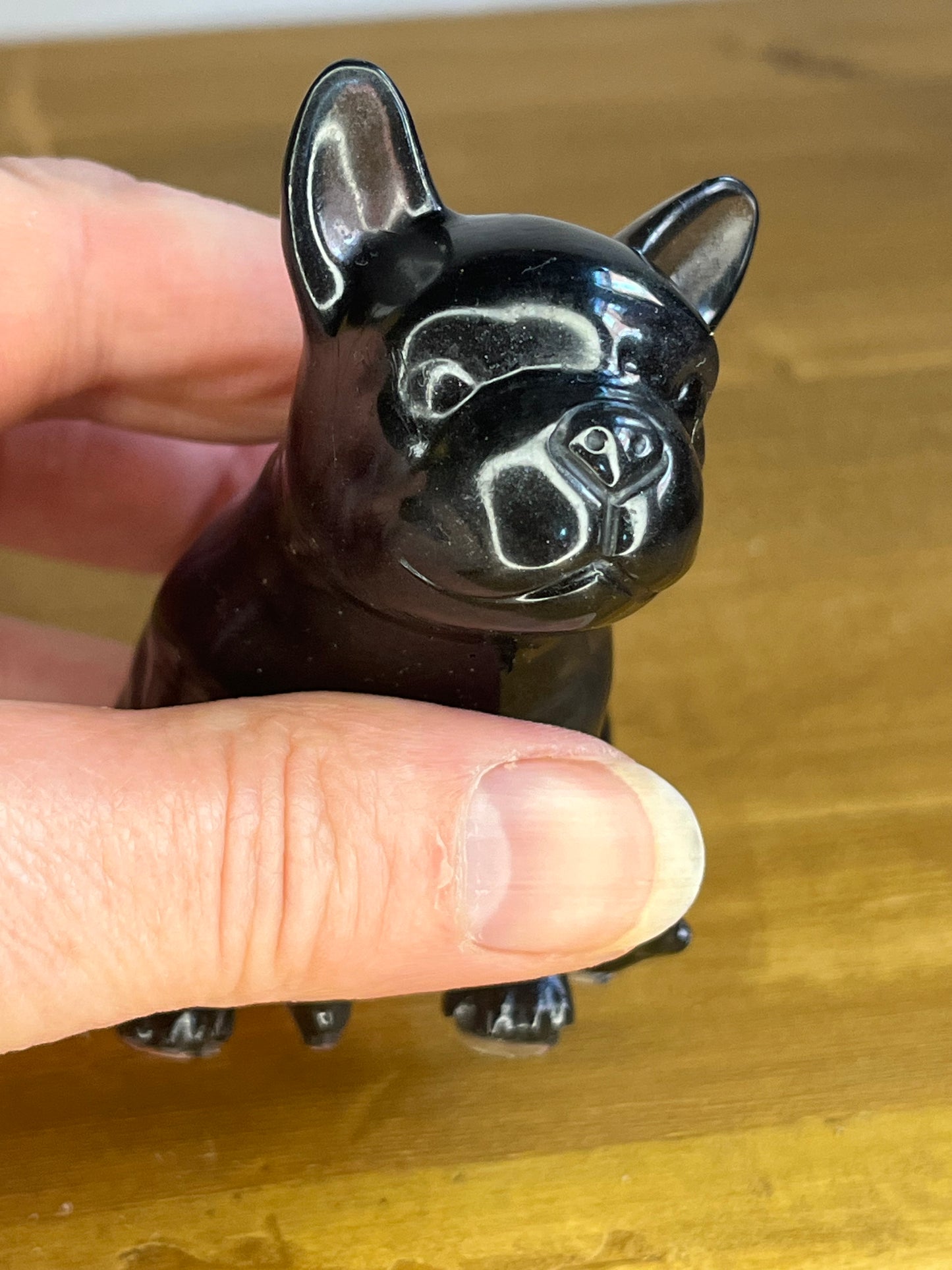 Black French Bulldog Resin Figurine, Handmade Mini Pet, Desk Buddy, Collectible Pocket Animal