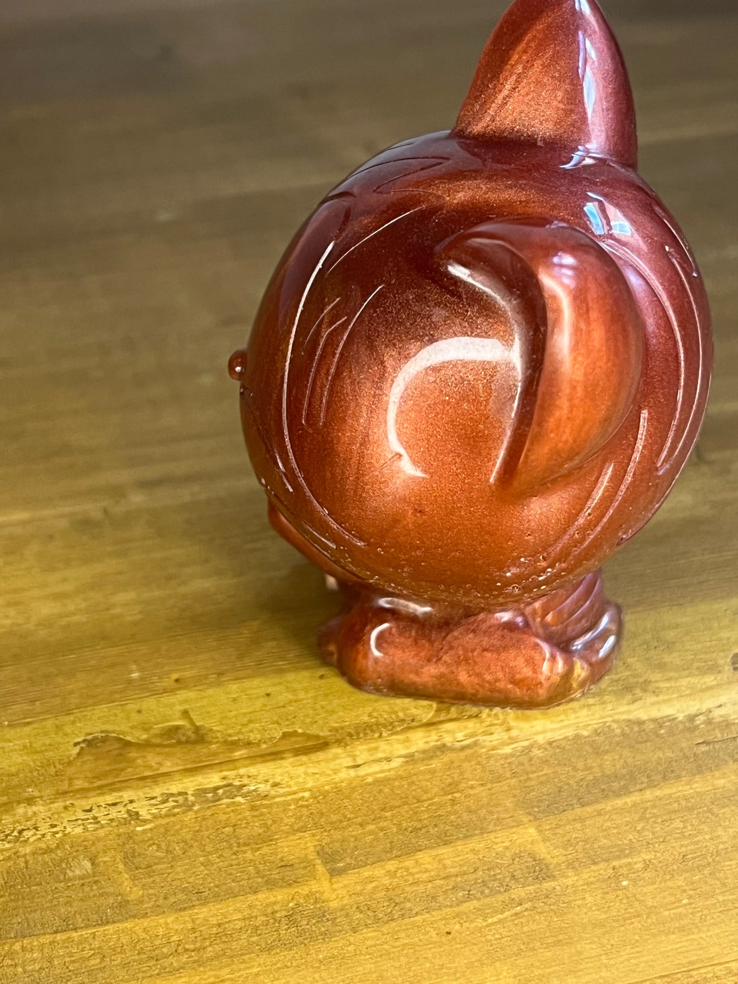 Bronze coloured resin lucky cat figurine, collectible desk buddy, miniature pocket pet, anxiety aid,