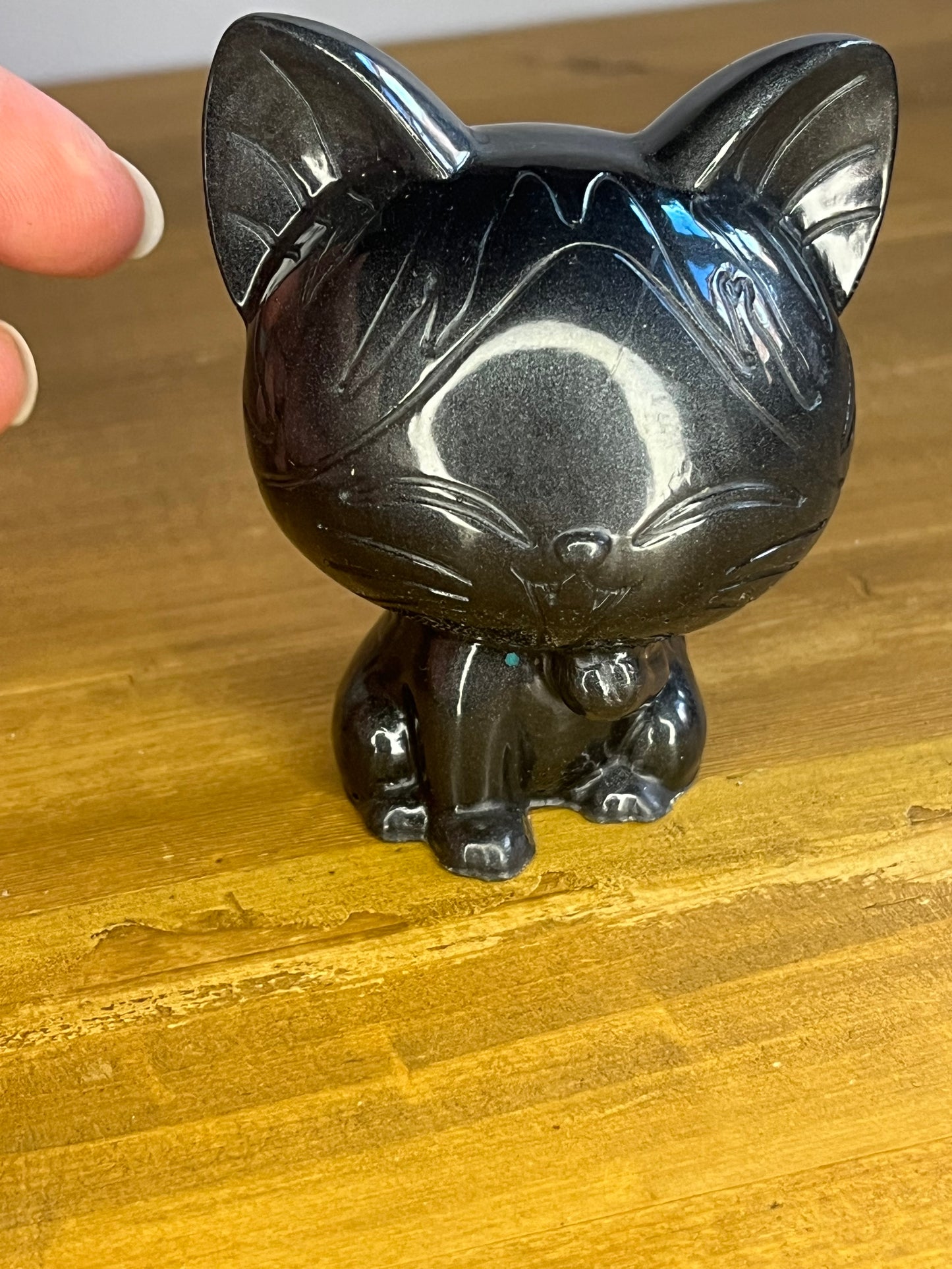Resin Black Lucky Cat, Handmade Miniature  Companion, Desk Buddy, Pocket Pet, Charm Figure