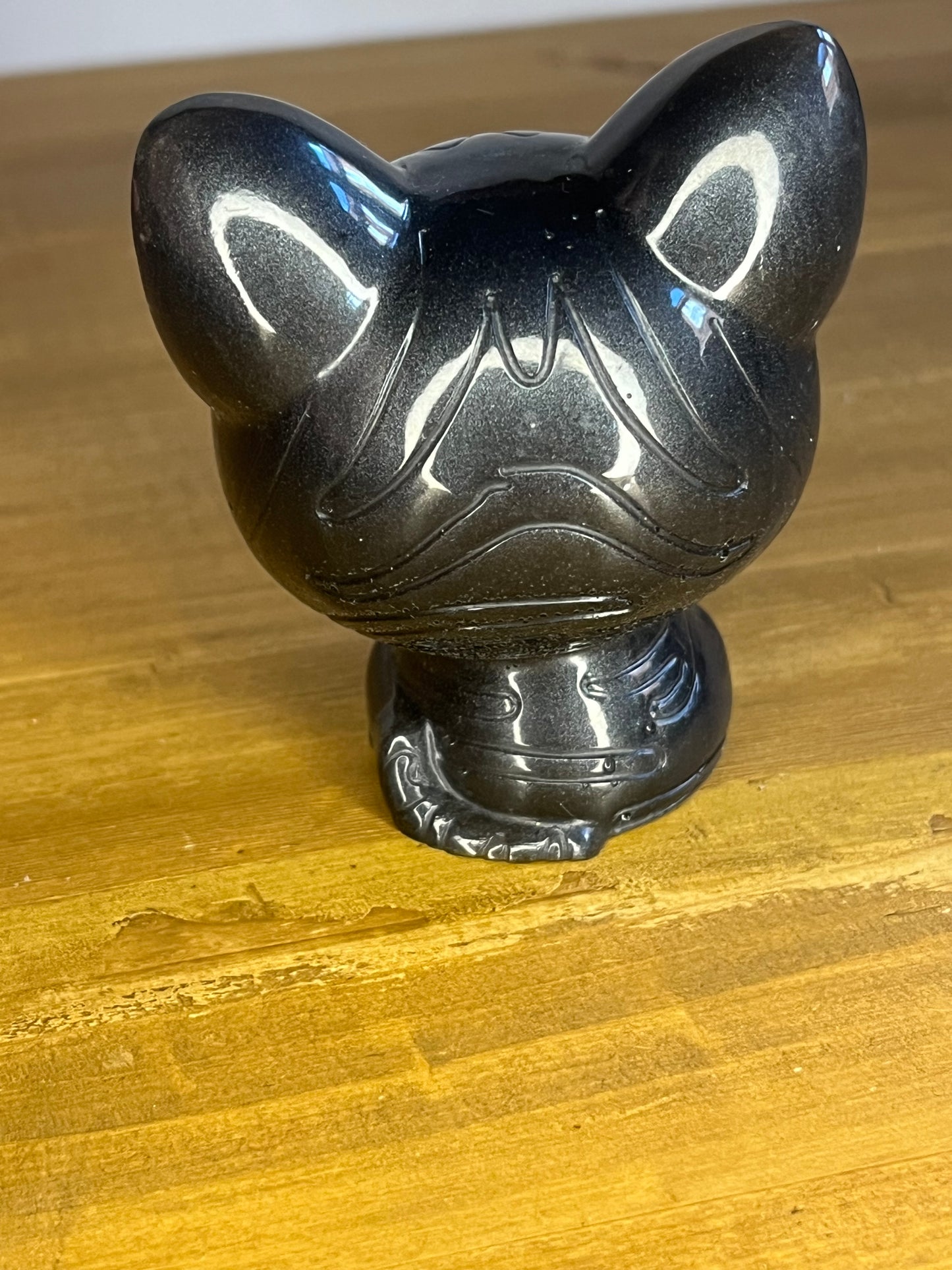 Resin Black Lucky Cat, Handmade Miniature  Companion, Desk Buddy, Pocket Pet, Charm Figure
