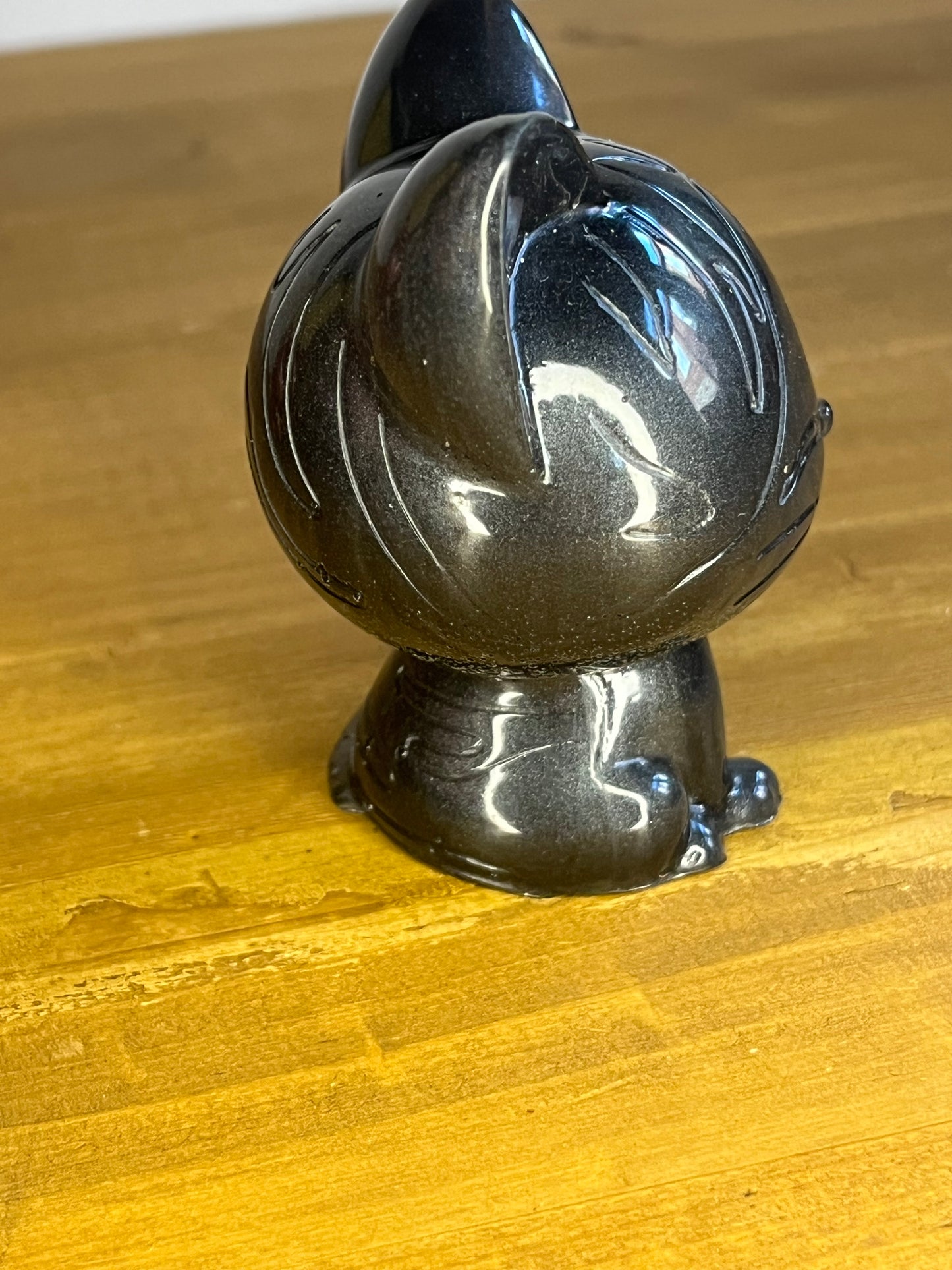 Resin Black Lucky Cat, Handmade Miniature  Companion, Desk Buddy, Pocket Pet, Charm Figure