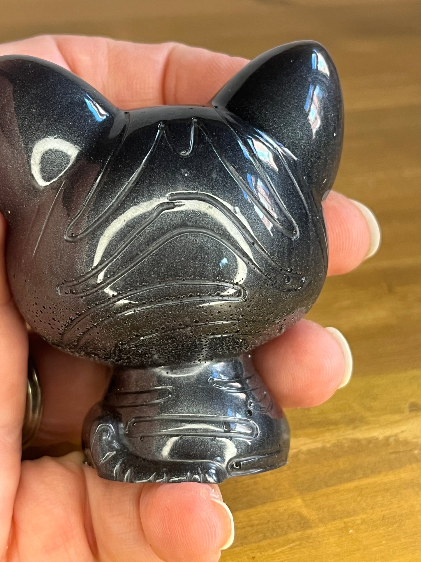Resin Black Lucky Cat, Handmade Miniature  Companion, Desk Buddy, Pocket Pet, Charm Figure