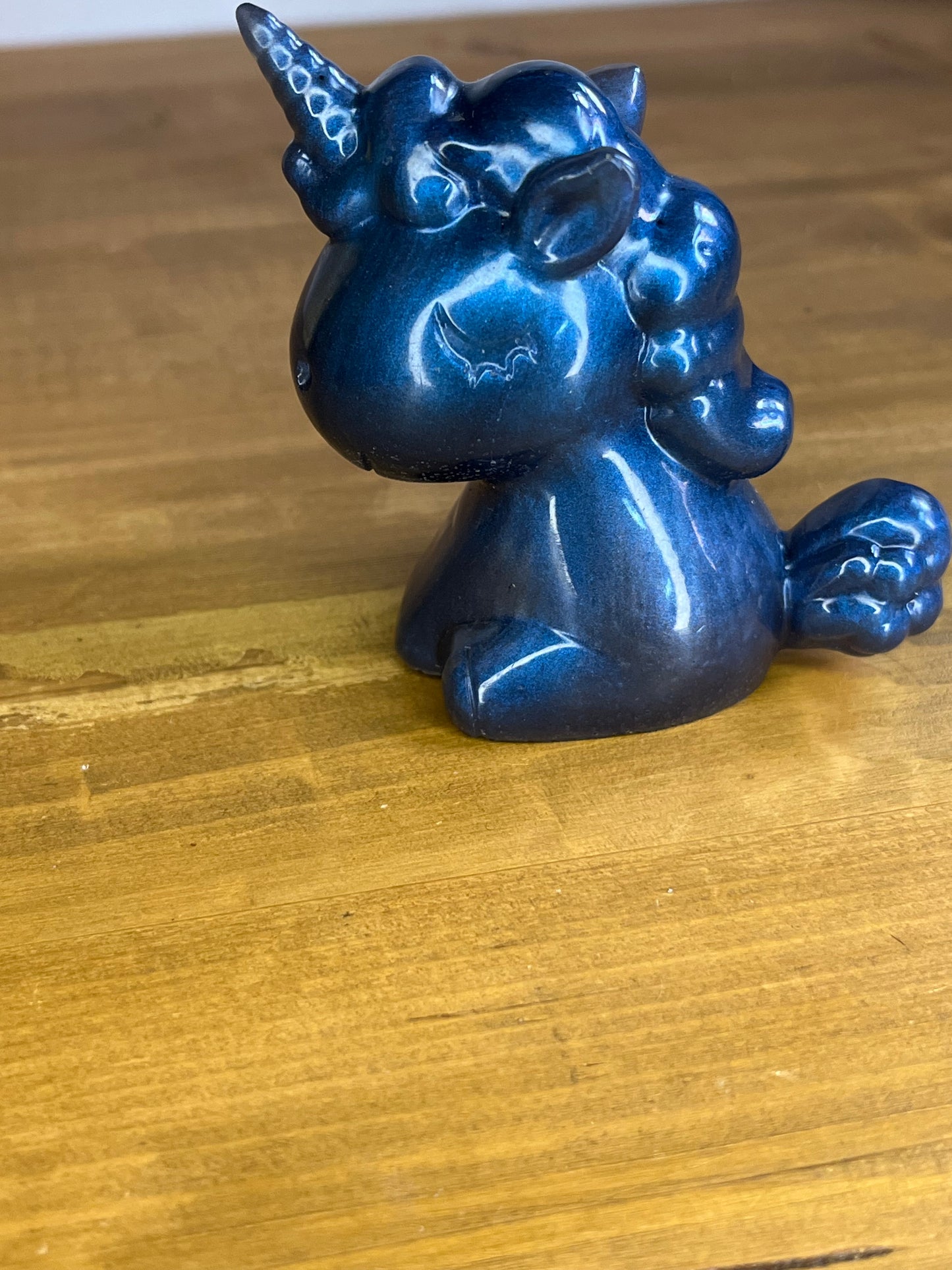 Blue resin unicorn figure, handmade fantasy animal, collectible pocket pet, anxiety aid, mindful gift,