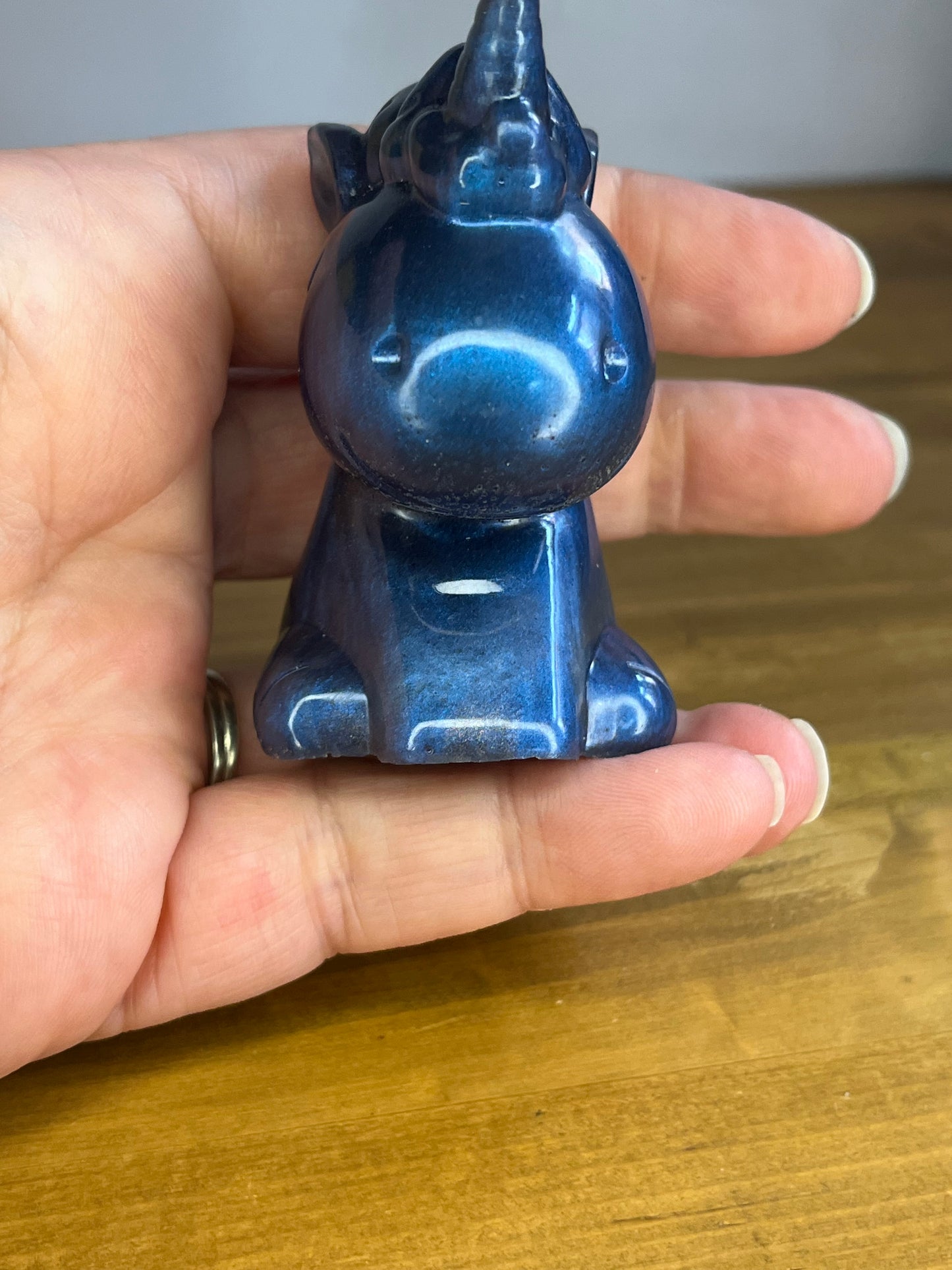Blue resin unicorn figure, handmade fantasy animal, collectible pocket pet, anxiety aid, mindful gift,