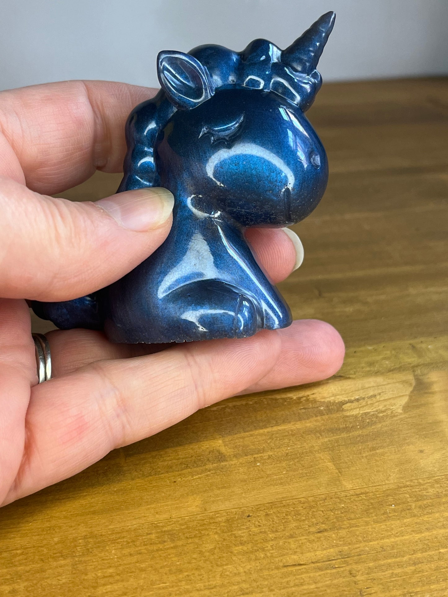 Blue resin unicorn figure, handmade fantasy animal, collectible pocket pet, anxiety aid, mindful gift,