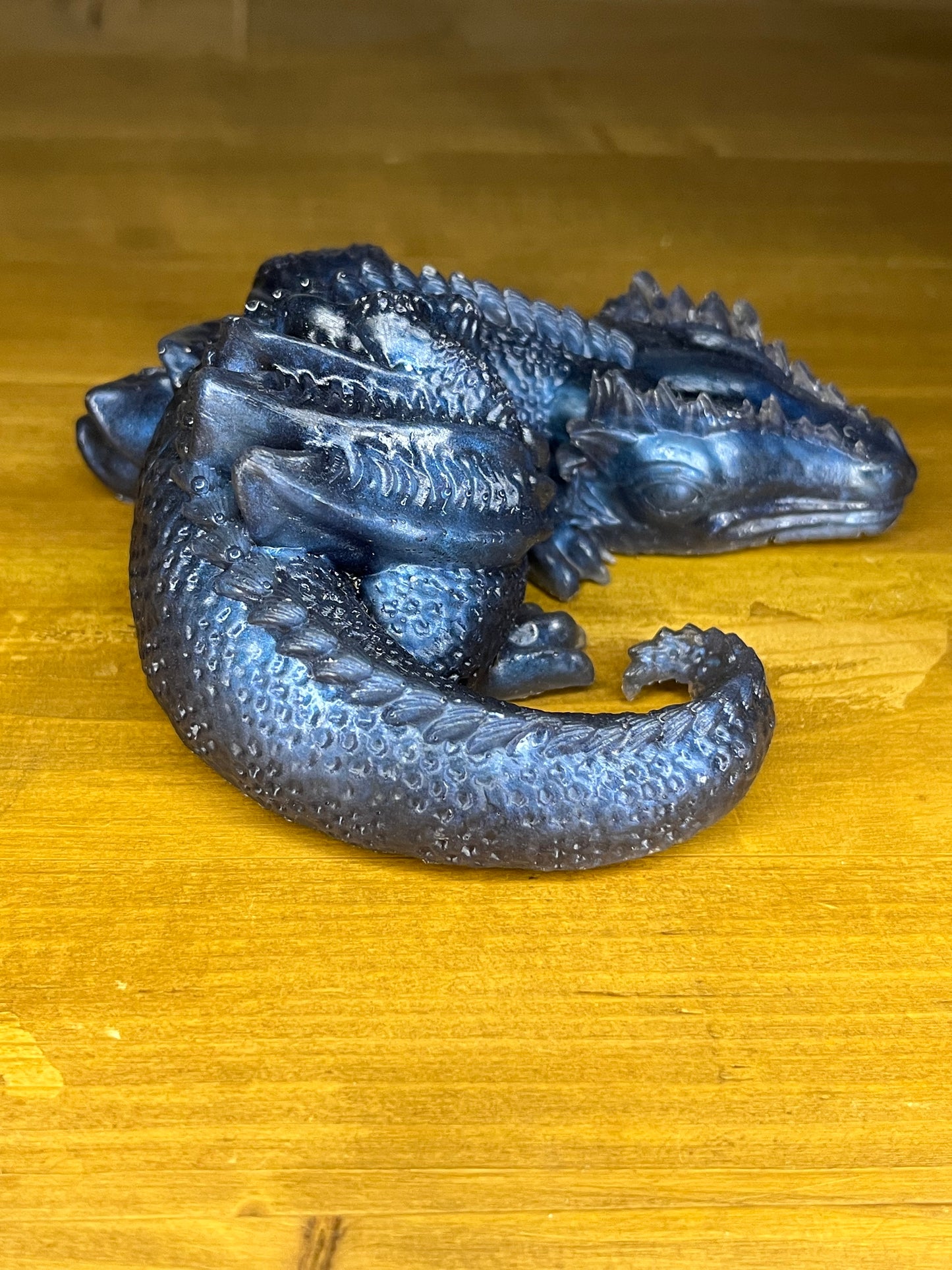 Sleeping Blue Resin Dragon figure, Mythical Creature Desk Buddy, Collectible Figurine