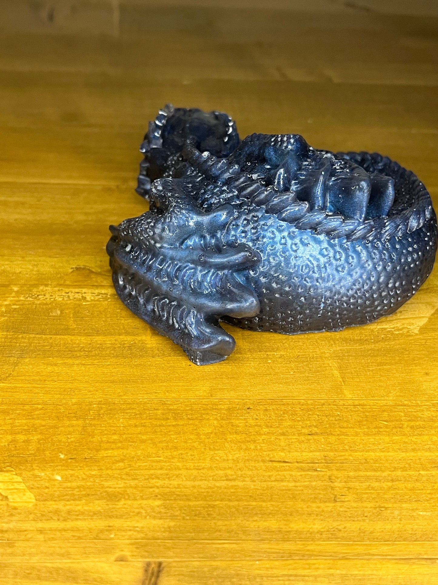 Sleeping Blue Resin Dragon figure, Mythical Creature Desk Buddy, Collectible Figurine