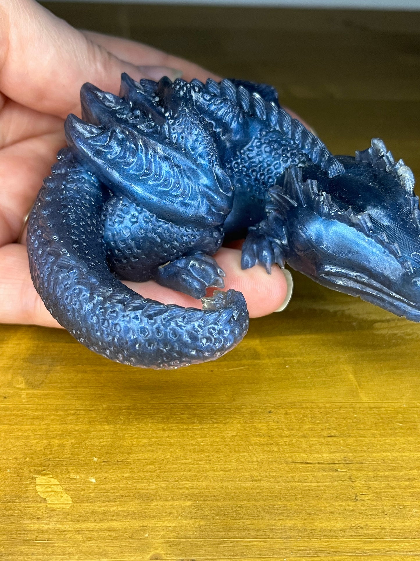 Sleeping Blue Resin Dragon figure, Mythical Creature Desk Buddy, Collectible Figurine