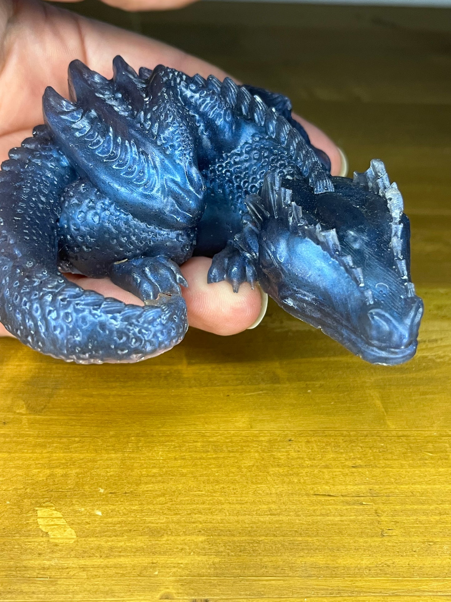 Sleeping Blue Resin Dragon figure, Mythical Creature Desk Buddy, Collectible Figurine