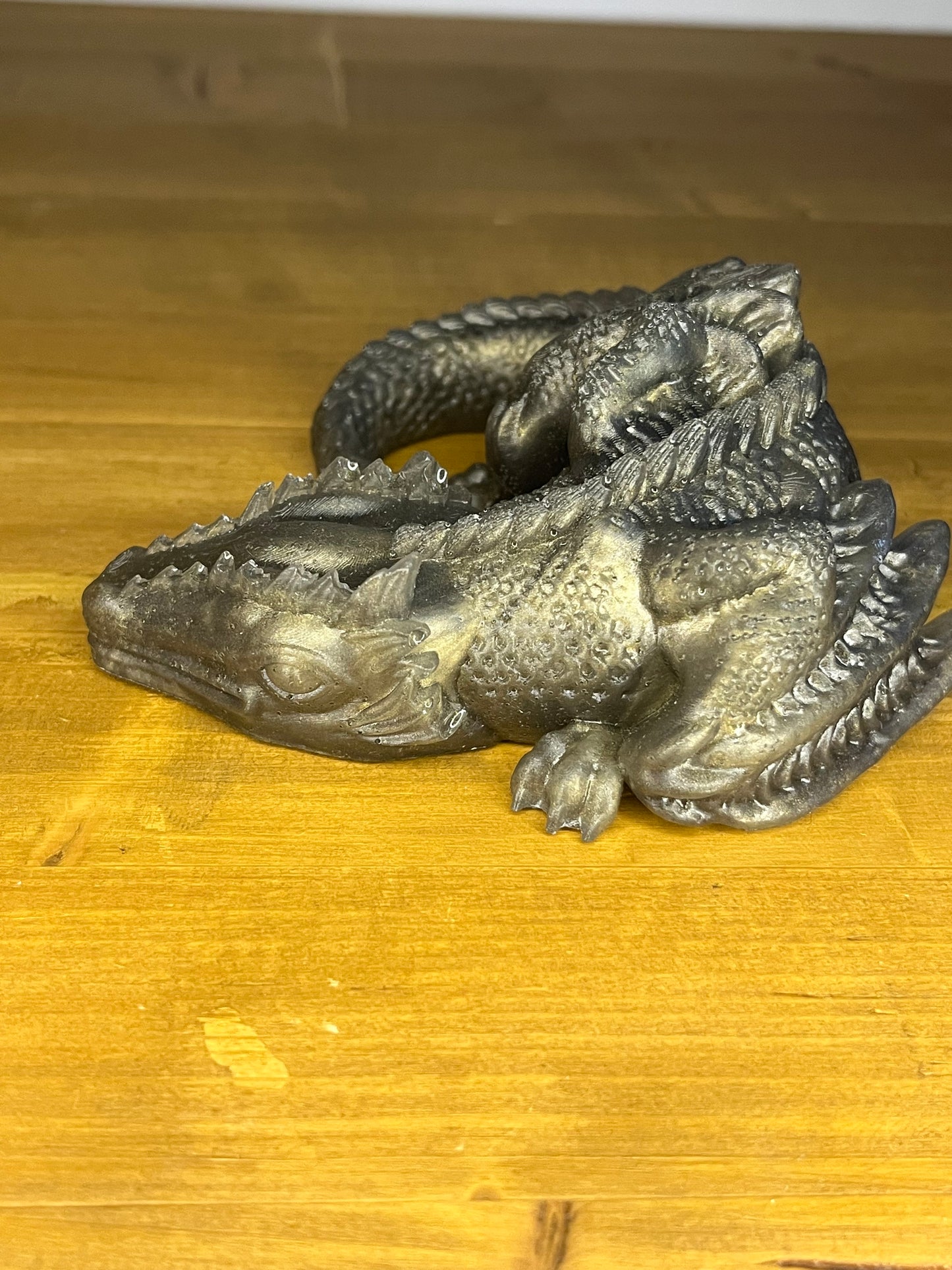 Handmade Gold Resin Sleeping Dragon Figure, Fantasy Decor, Mini Collectible, Collectors gift