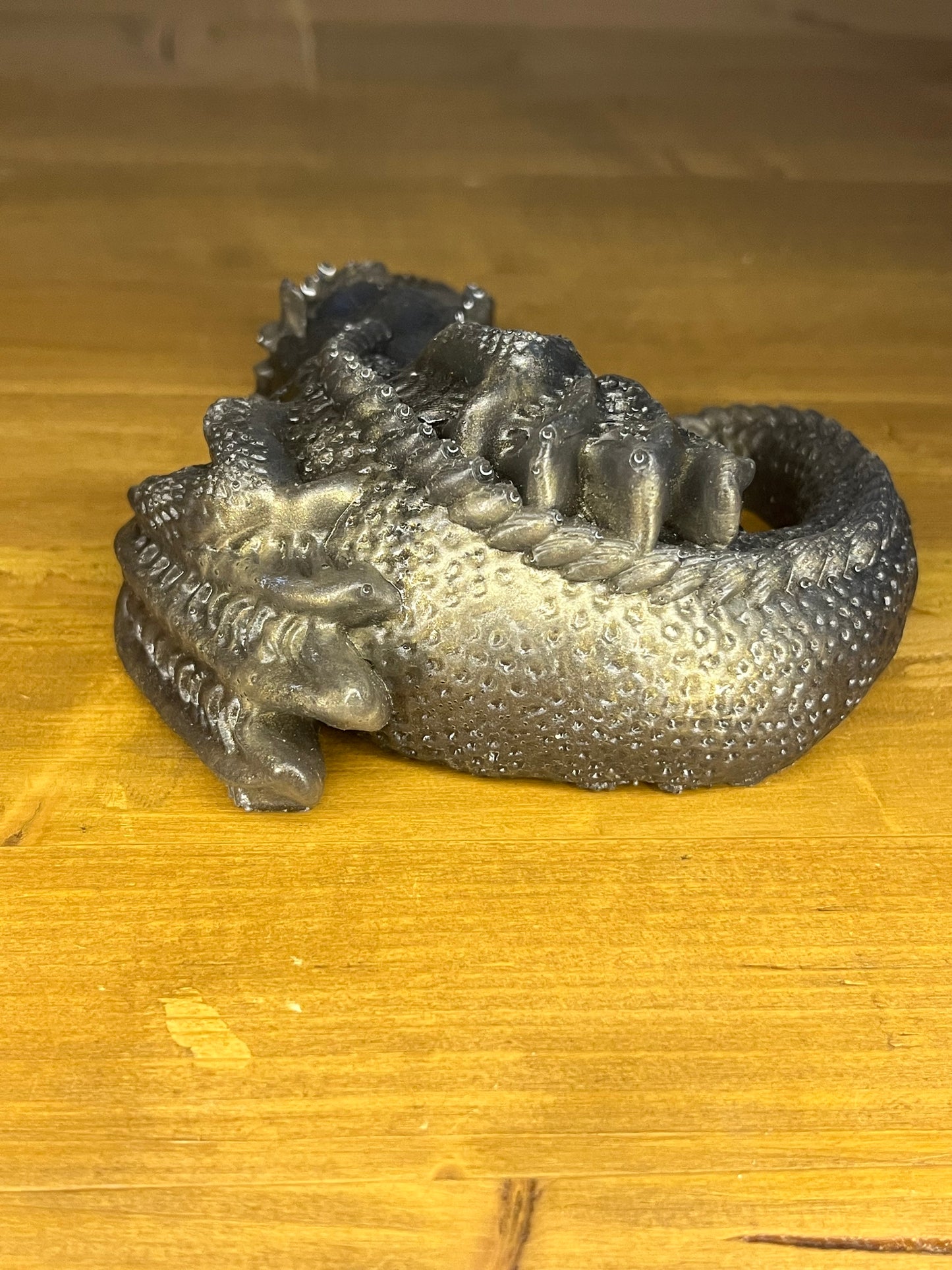 Handmade Gold Resin Sleeping Dragon Figure, Fantasy Decor, Mini Collectible, Collectors gift