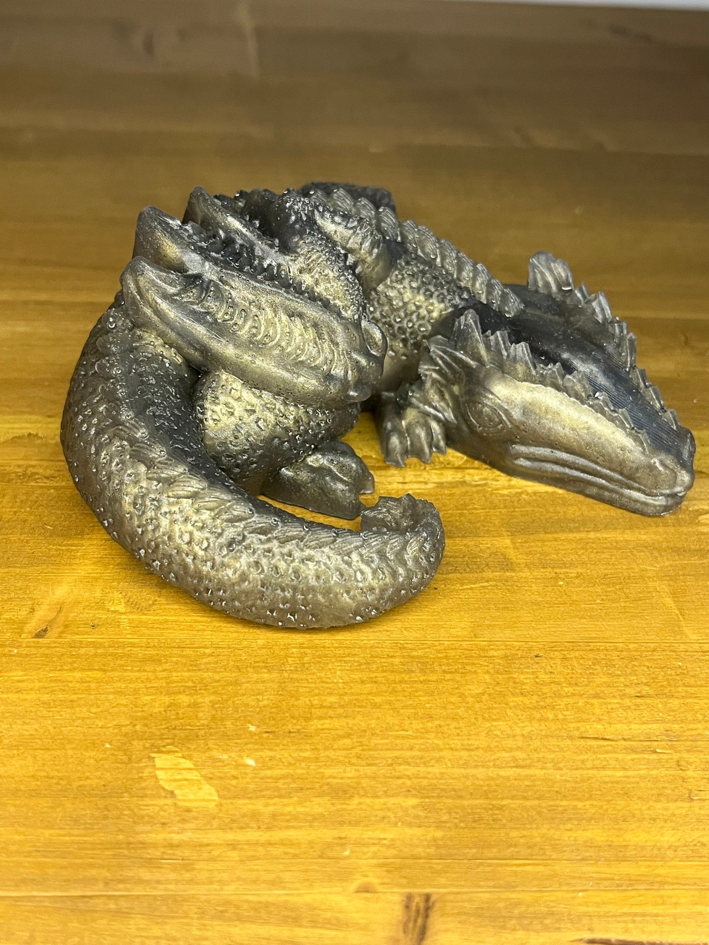 Handmade Gold Resin Sleeping Dragon Figure, Fantasy Decor, Mini Collectible, Collectors gift