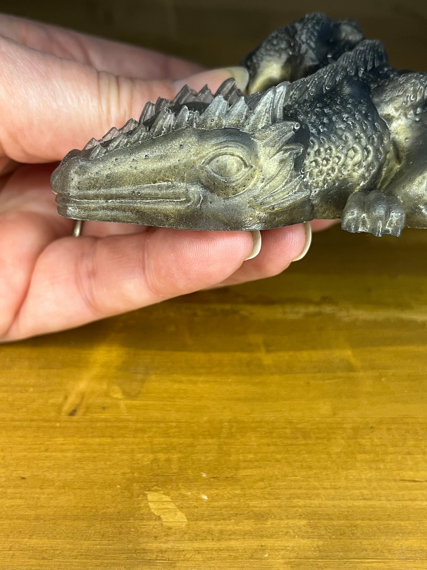 Handmade Gold Resin Sleeping Dragon Figure, Fantasy Decor, Mini Collectible, Collectors gift
