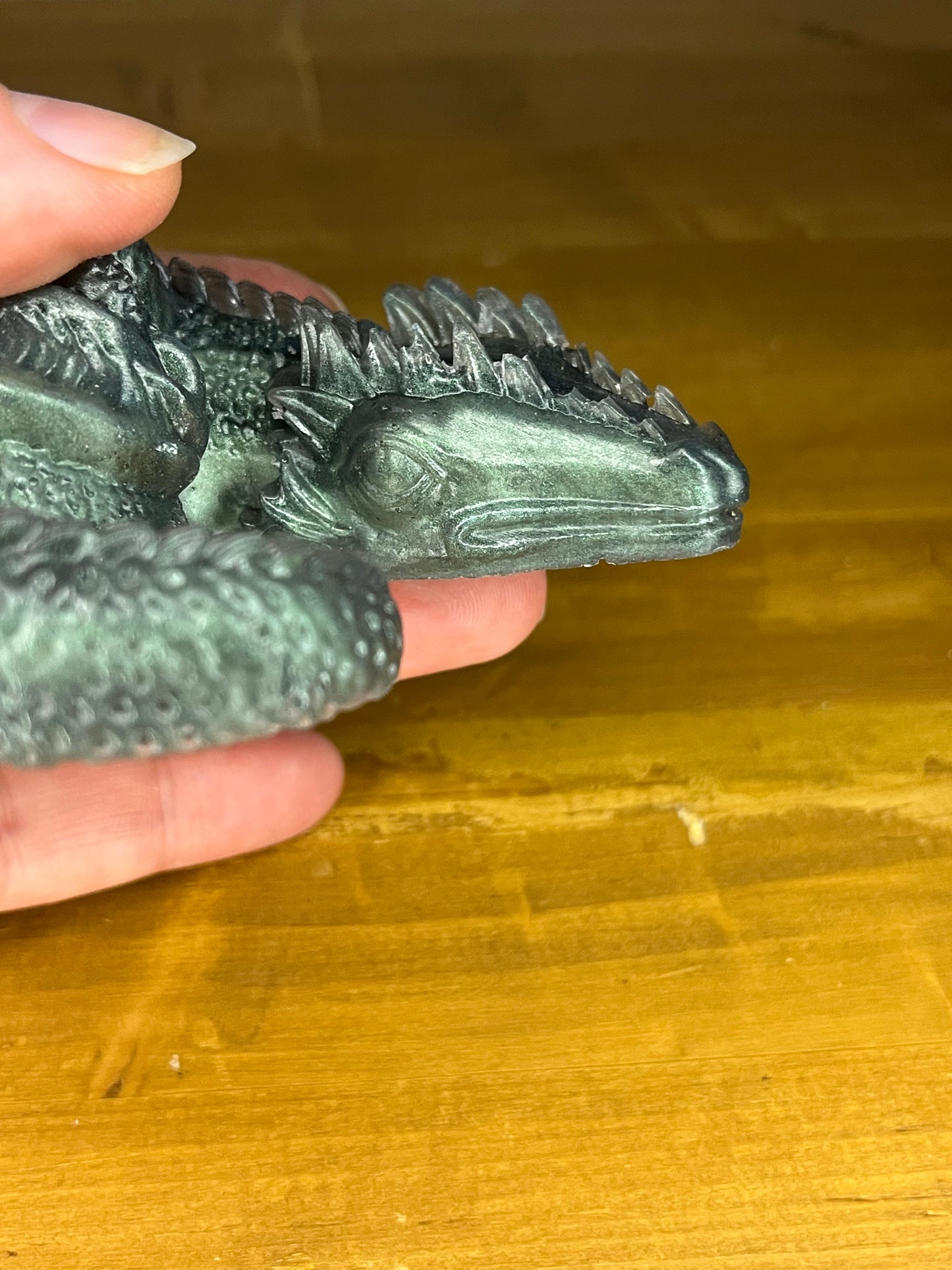 Resin Sleeping Dragon Figurine, Green Handcrafted Miniature Fantasy Creature Mythical Art