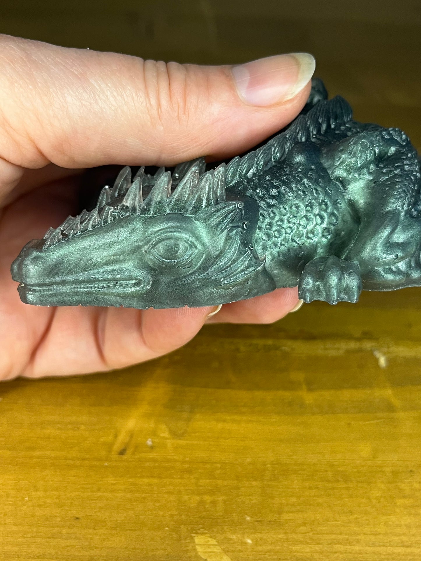 Resin Sleeping Dragon Figurine, Green Handcrafted Miniature Fantasy Creature Mythical Art