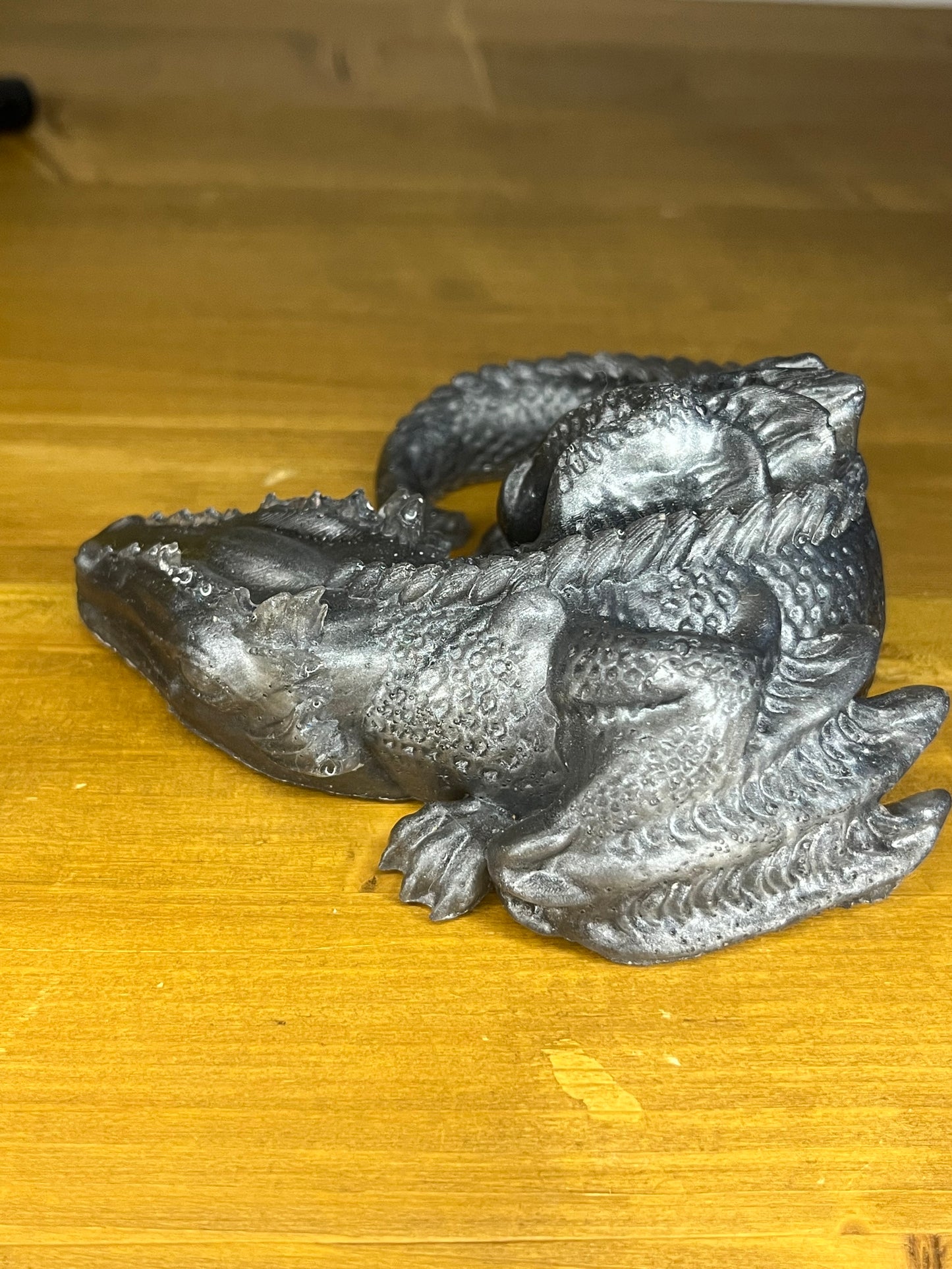 Silver resin sleeping dragon figurine, handmade gothic fantasy figure, mythical creature, decor for DND