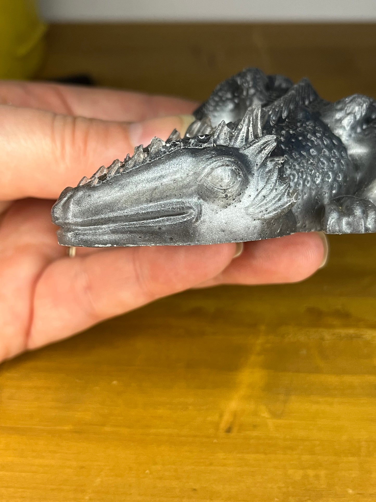 Silver resin sleeping dragon figurine, handmade gothic fantasy figure, mythical creature, decor for DND