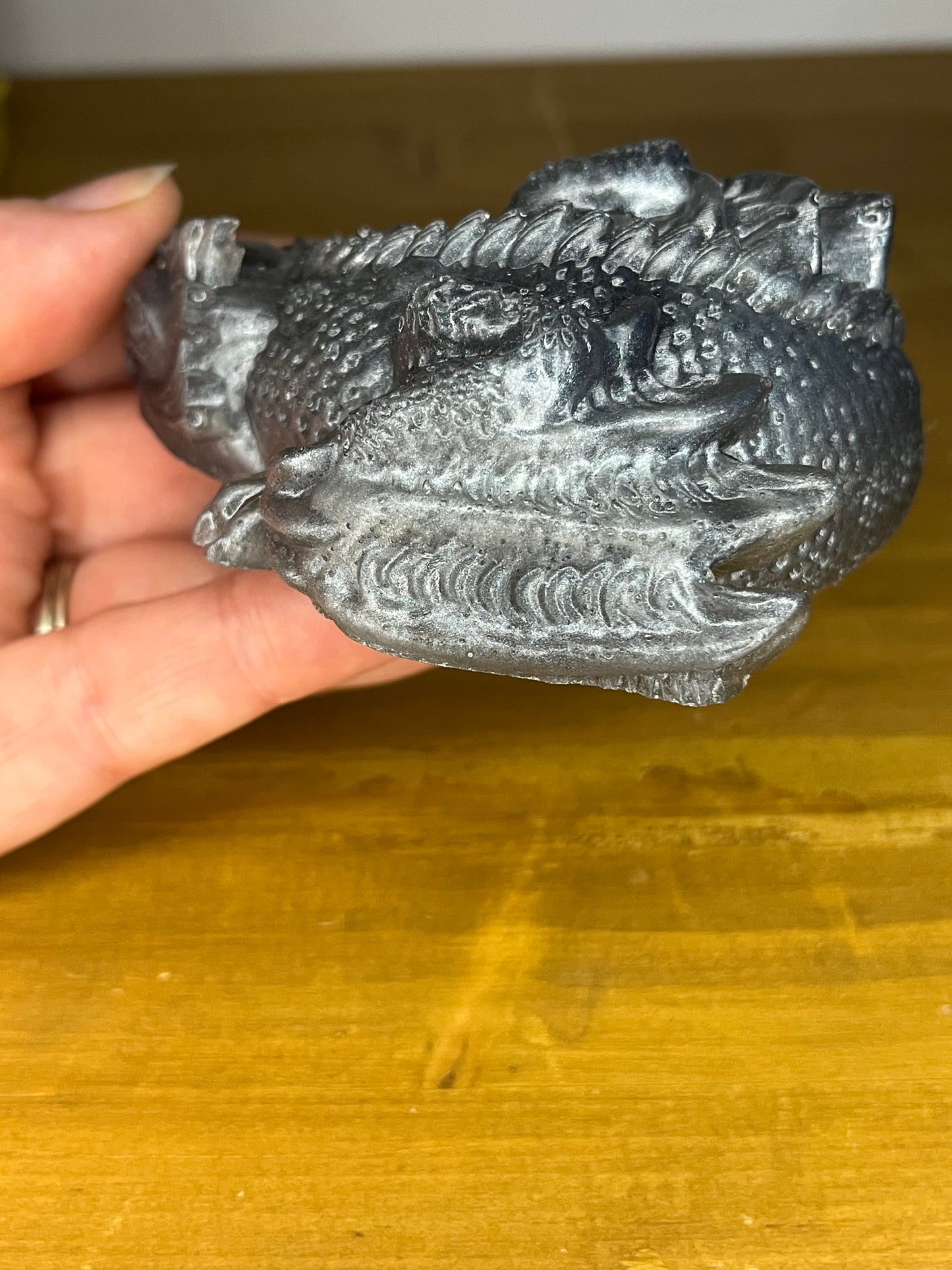 Silver resin sleeping dragon figurine, handmade gothic fantasy figure, mythical creature, decor for DND