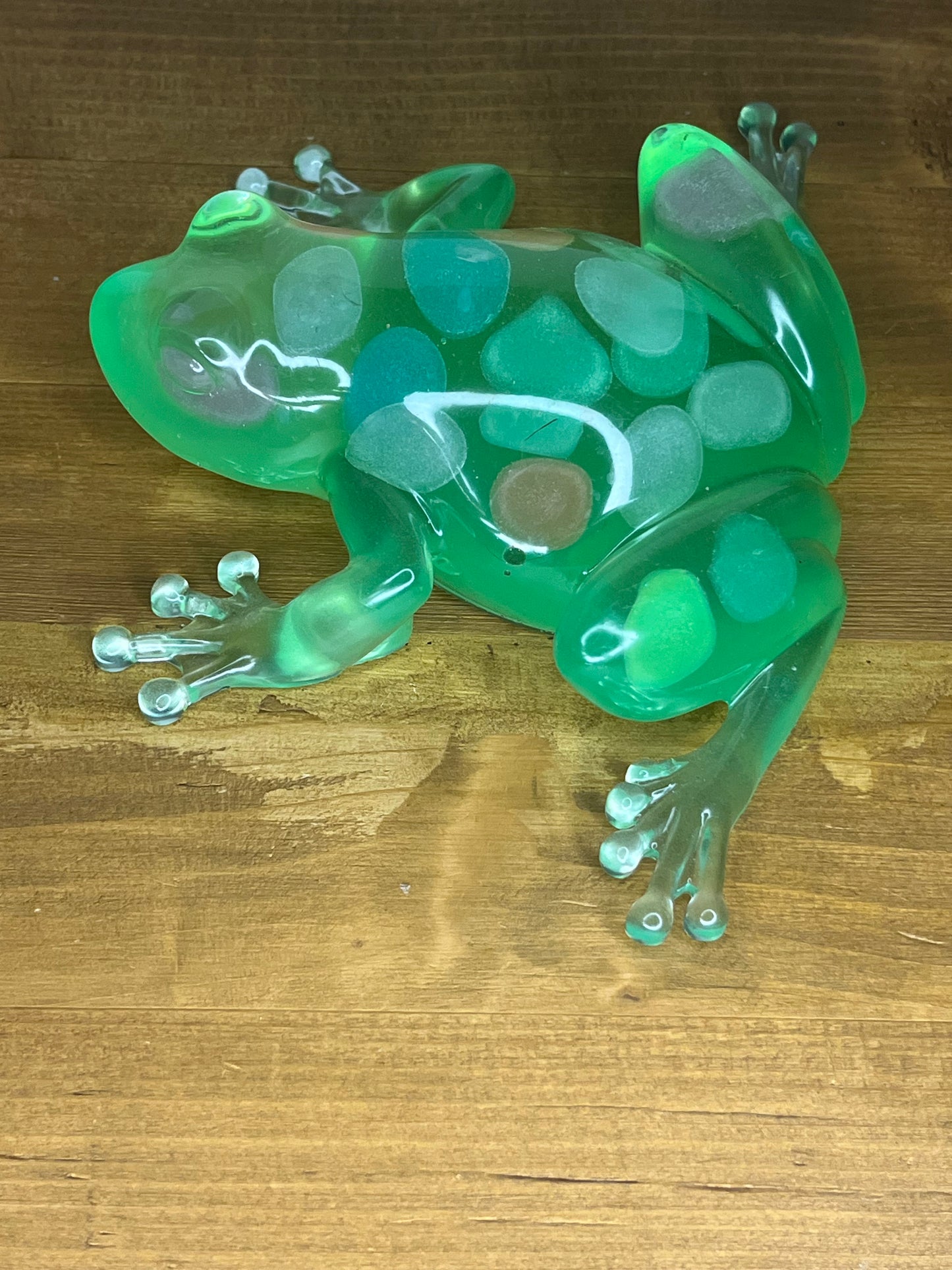 Glow in the Dark Spotted Green Resin Frog, Quirky Collectible Desk Buddy, Miniature Pet,