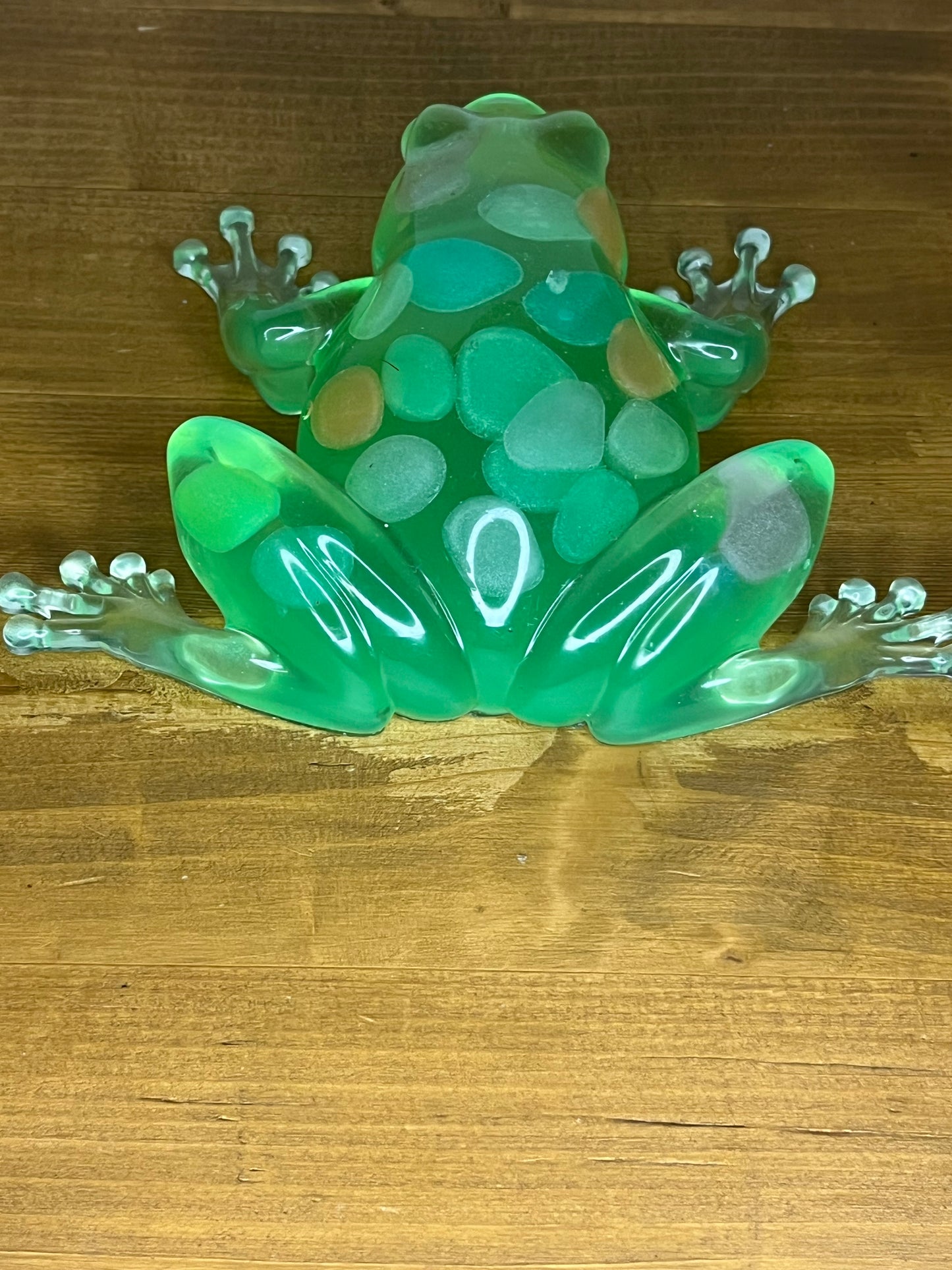 Glow in the Dark Spotted Green Resin Frog, Quirky Collectible Desk Buddy, Miniature Pet,