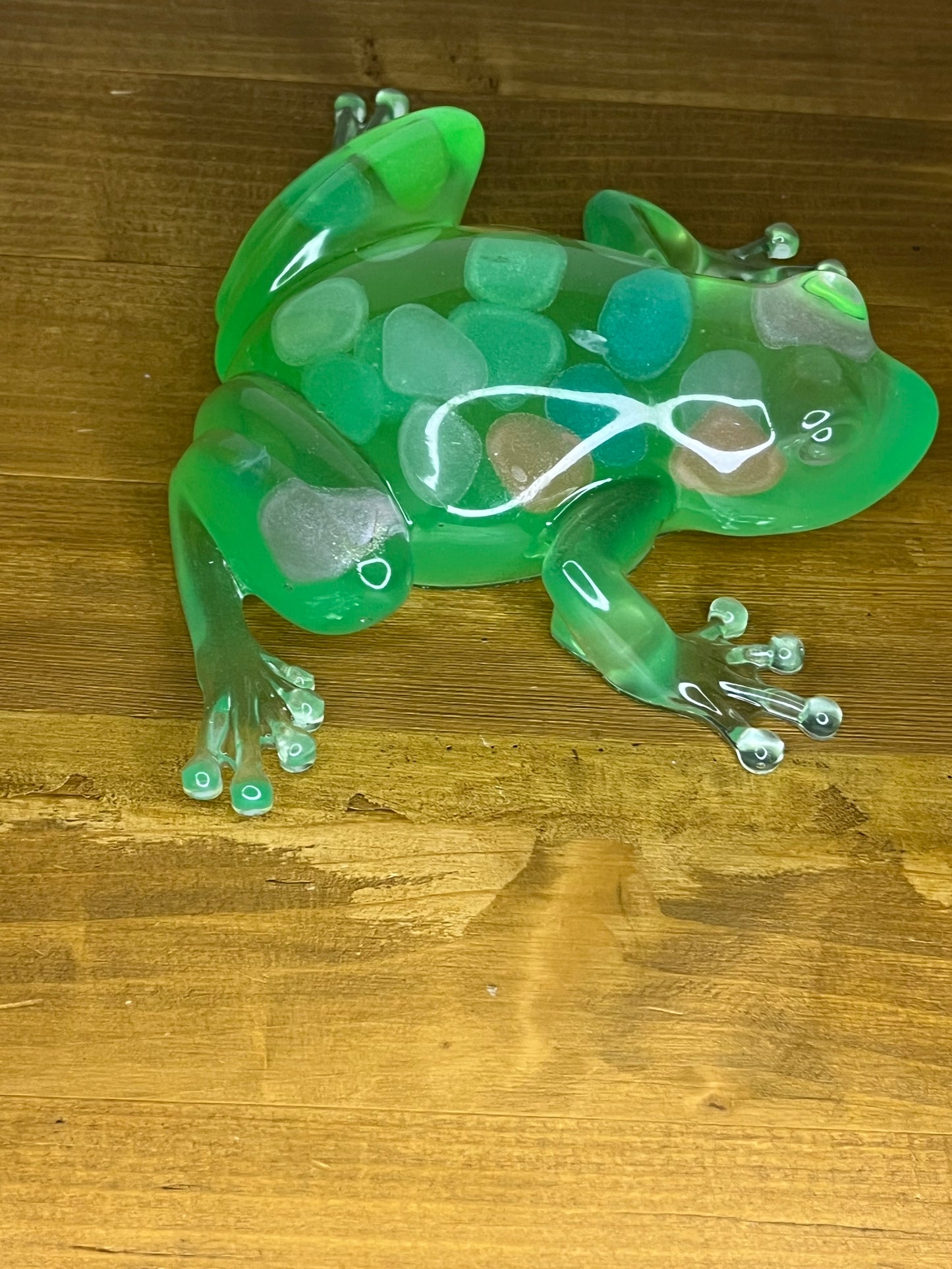 Glow in the Dark Spotted Green Resin Frog, Quirky Collectible Desk Buddy, Miniature Pet,