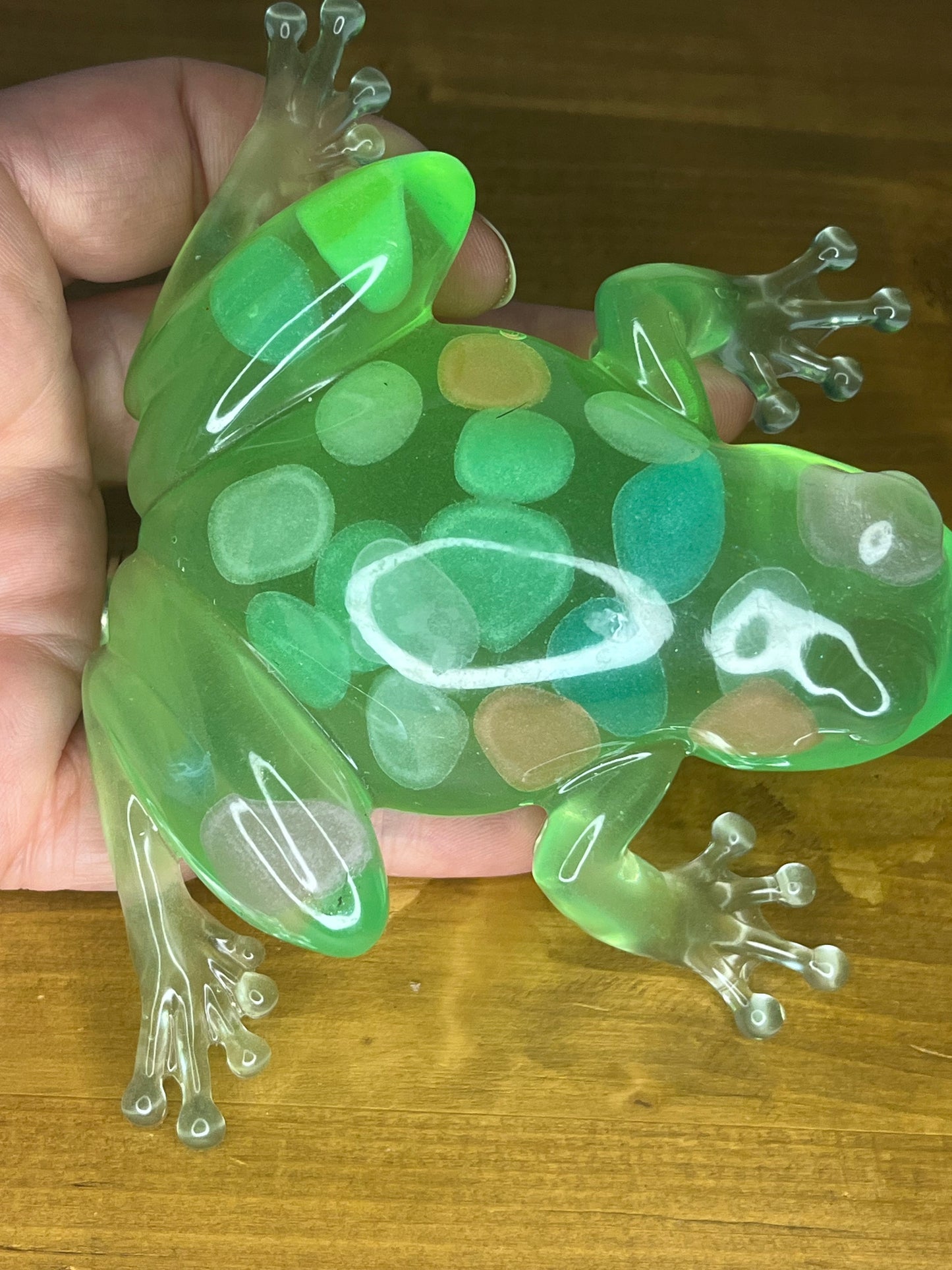 Glow in the Dark Spotted Green Resin Frog, Quirky Collectible Desk Buddy, Miniature Pet,