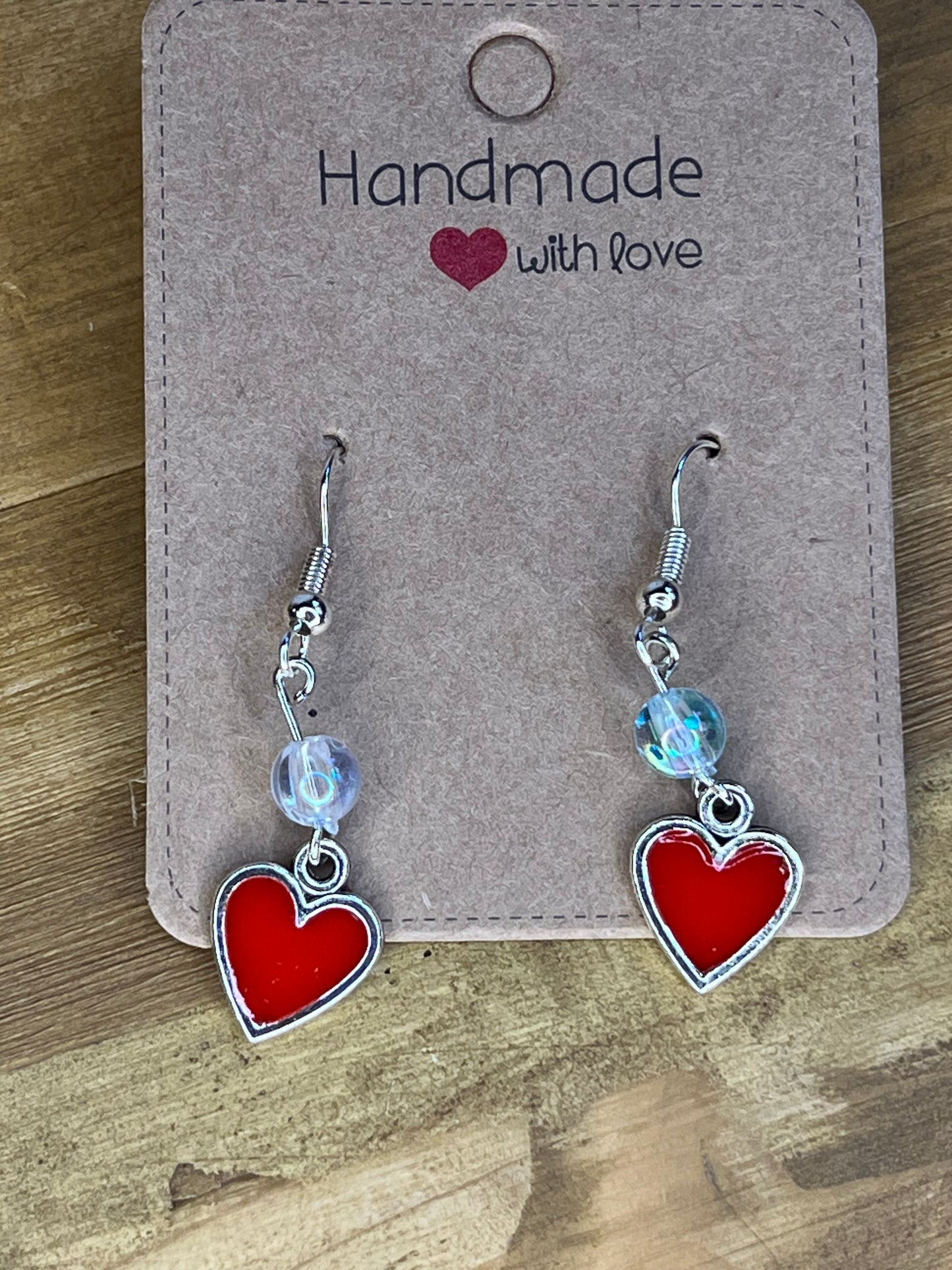 Handmade Red Heart Earrings with Bling Bead, Gift for Women Wedding Bridesmaid
