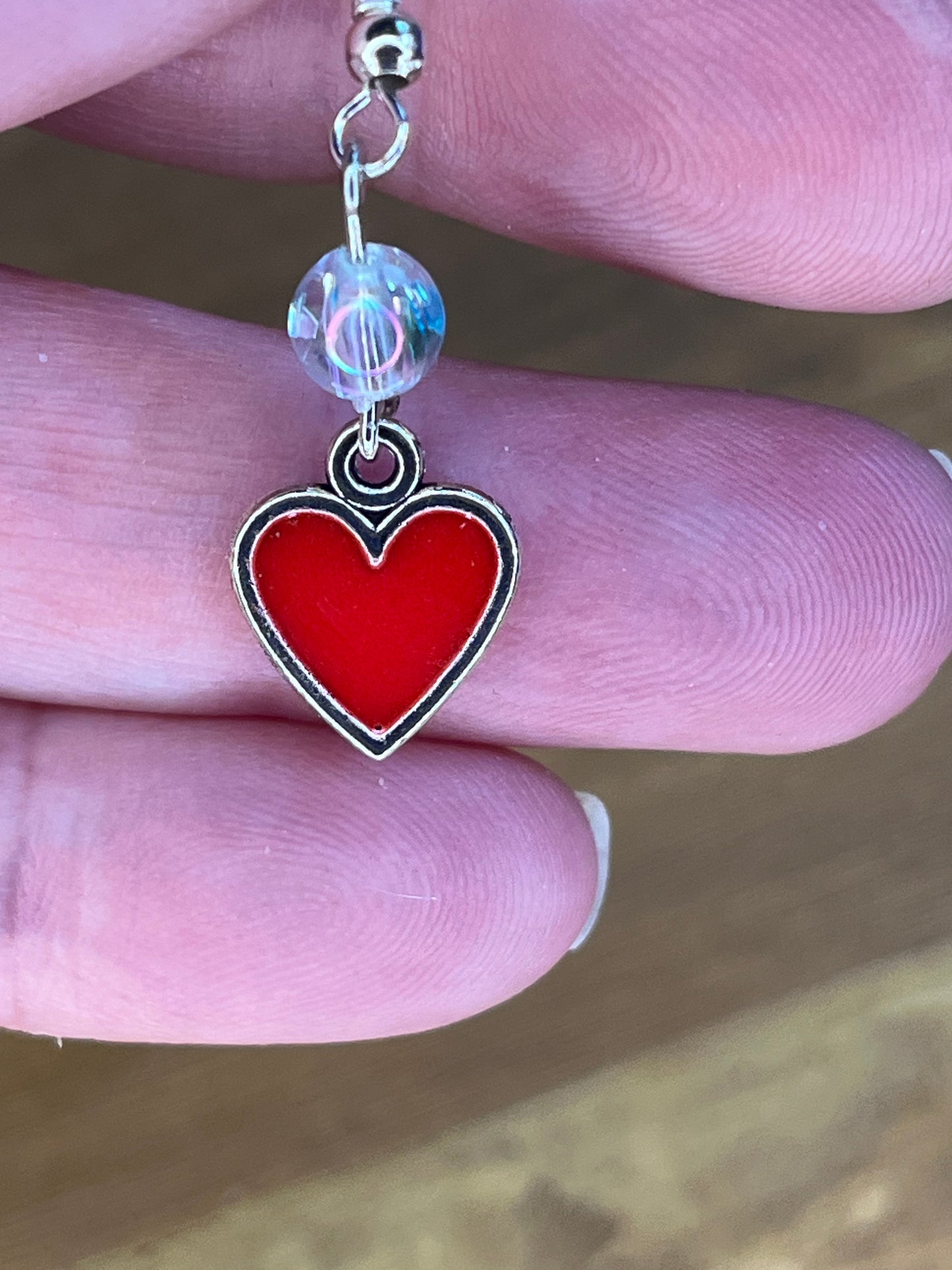 Handmade Red Heart Earrings with Bling Bead, Gift for Women Wedding Bridesmaid