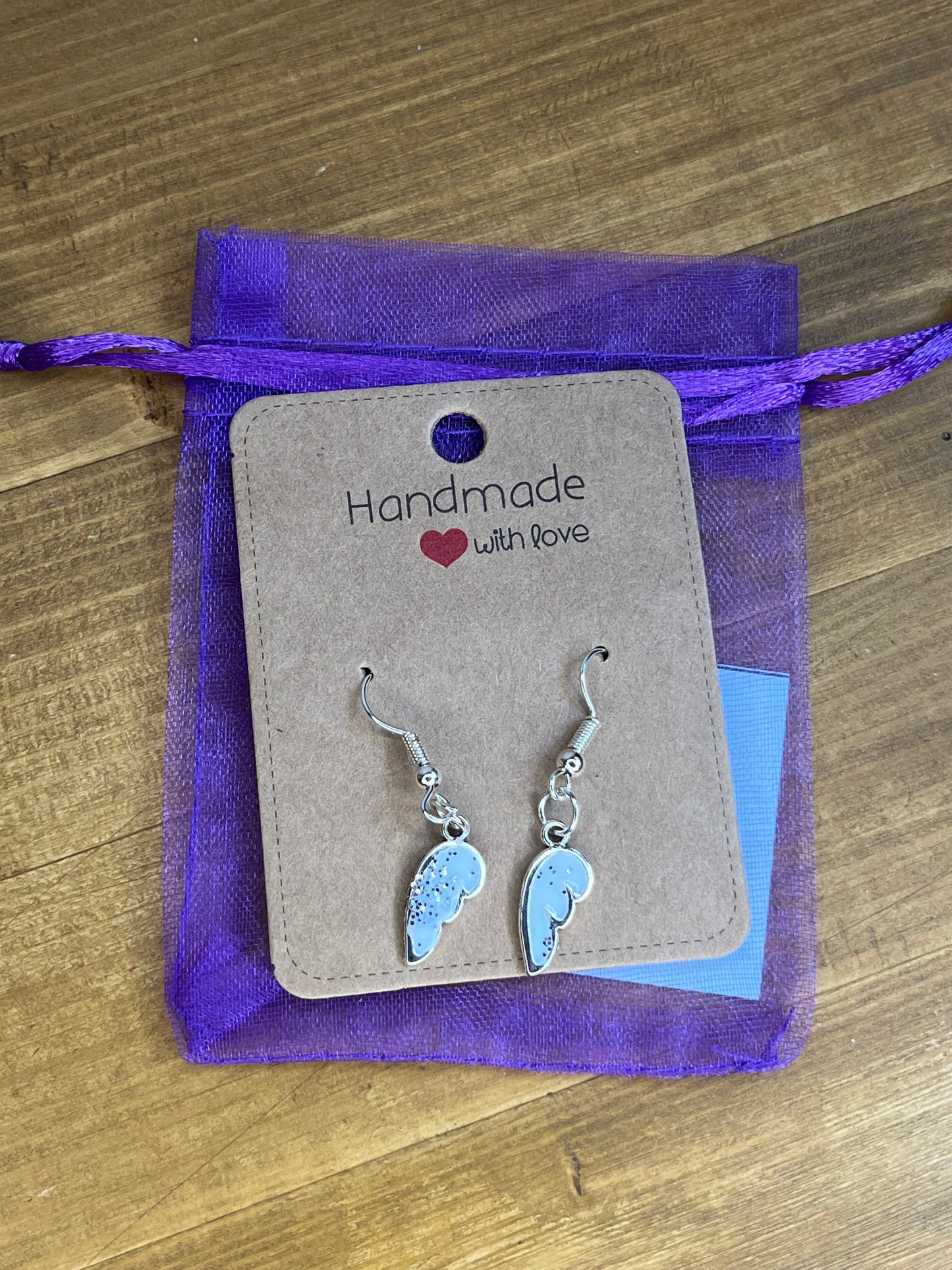 Angel Wing Resin Earrings, Handmade Hypoallergenic Ethereal Lightweight Silver Fleck Jewellery,