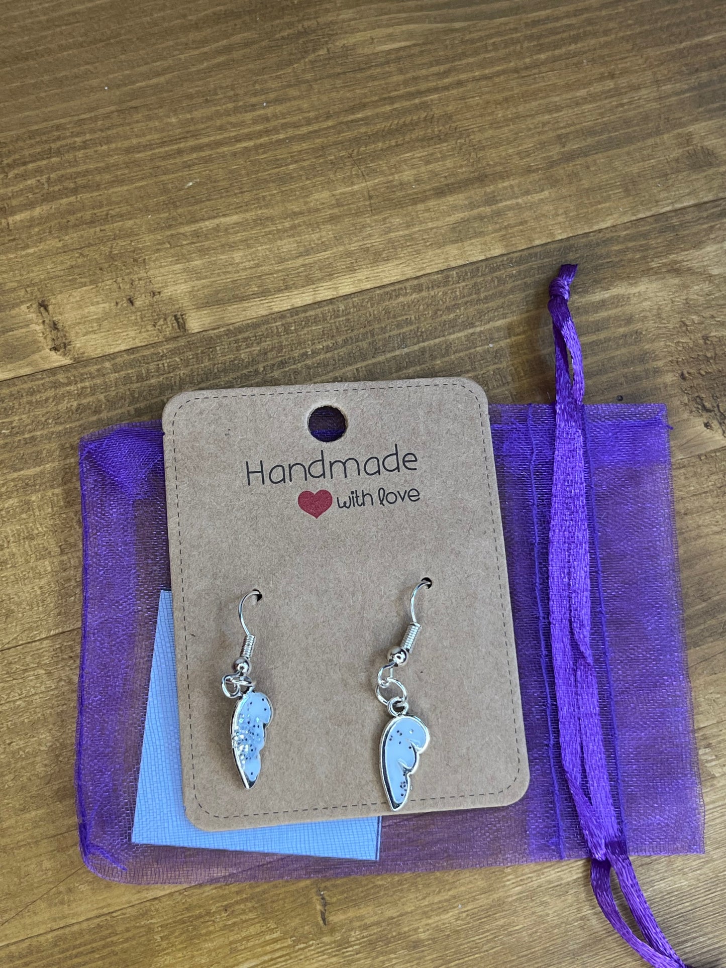Angel Wing Resin Earrings, Handmade Hypoallergenic Ethereal Lightweight Silver Fleck Jewellery,