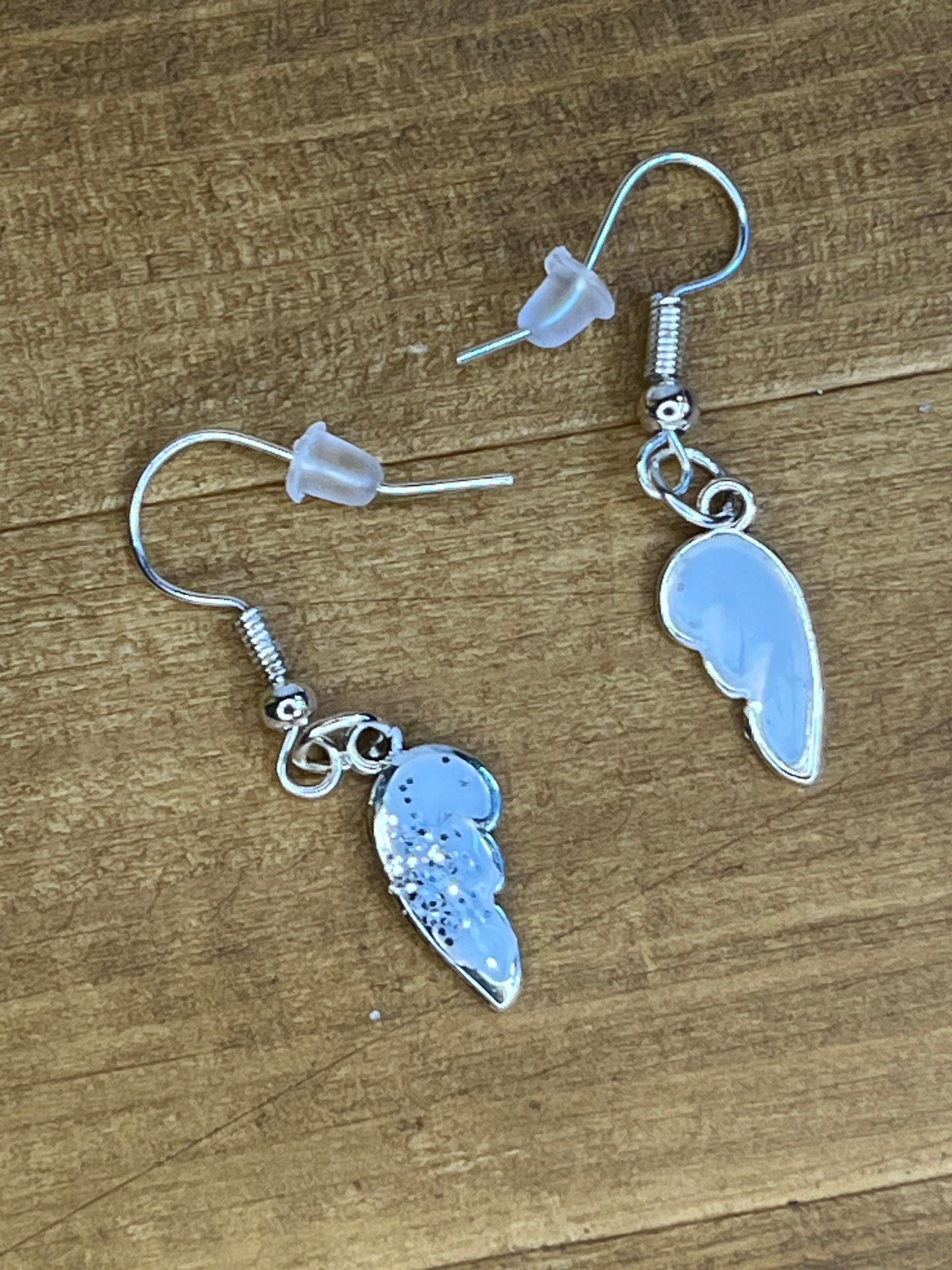 Angel Wing Resin Earrings, Handmade Hypoallergenic Ethereal Lightweight Silver Fleck Jewellery,
