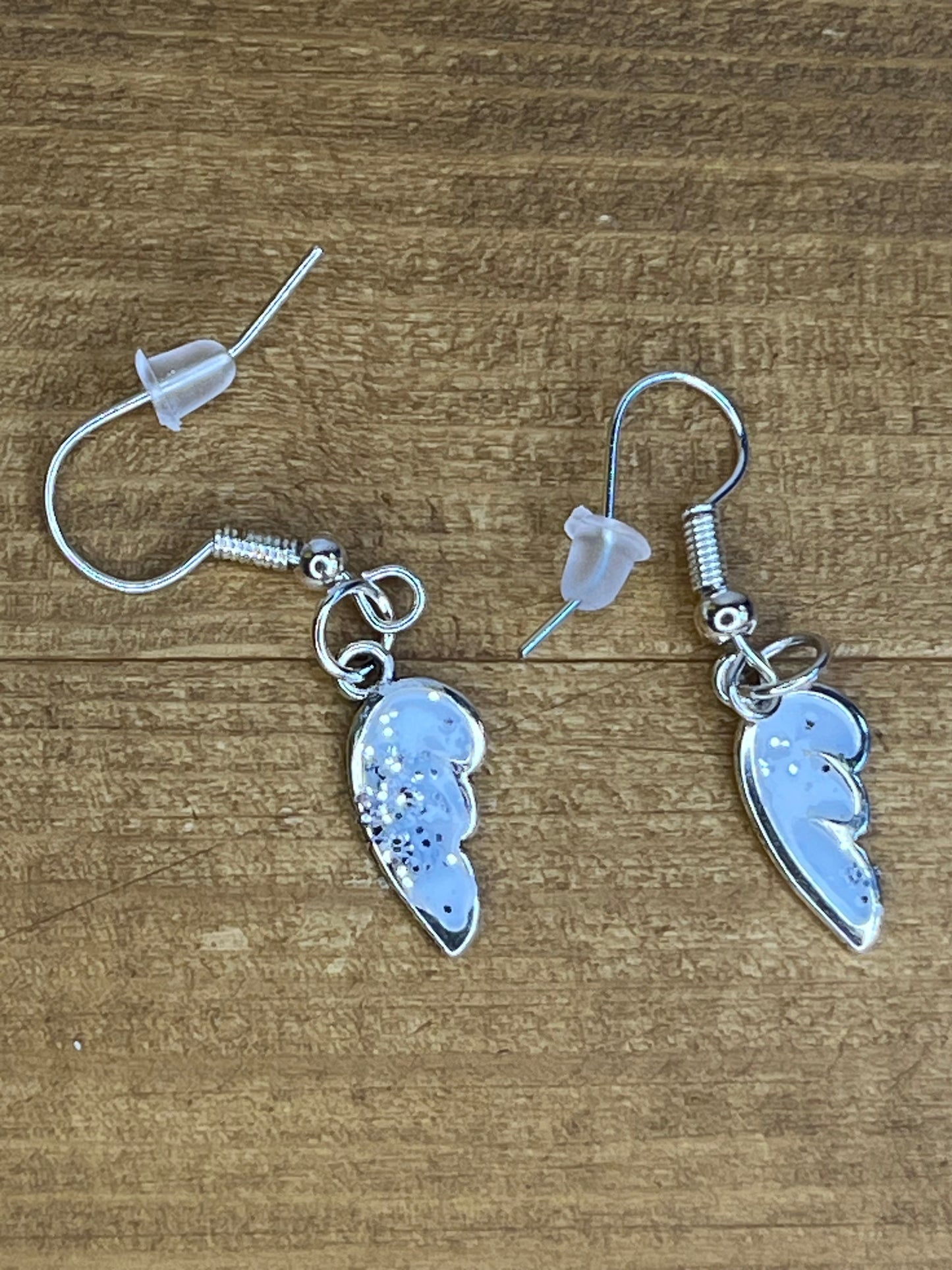 Angel Wing Resin Earrings, Handmade Hypoallergenic Ethereal Lightweight Silver Fleck Jewellery,