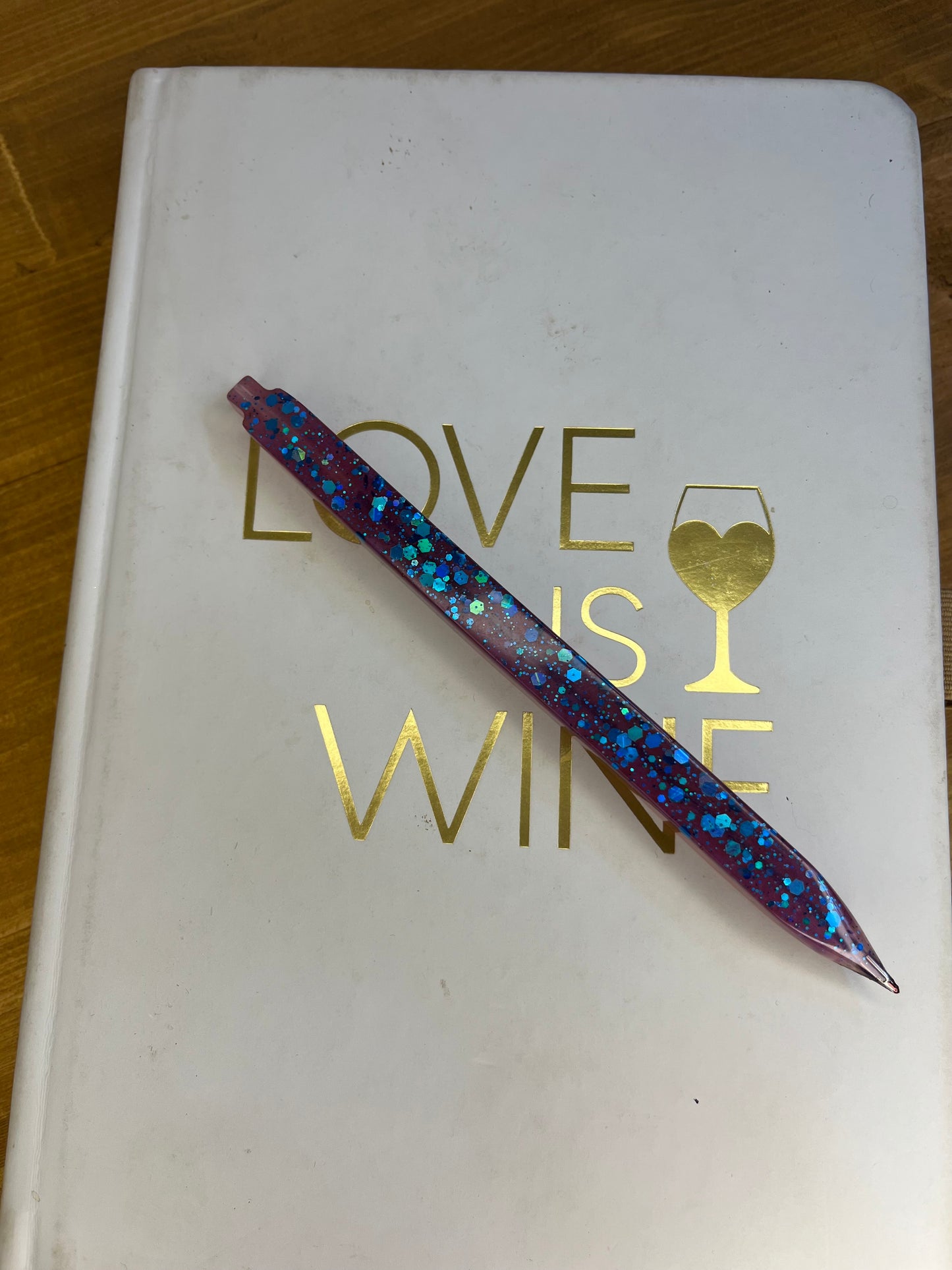 Wand Style Resin Pen Burgundy and Blue Sparkling Fantasy, Handcrafted Galaxy Biro Writers, Artists,