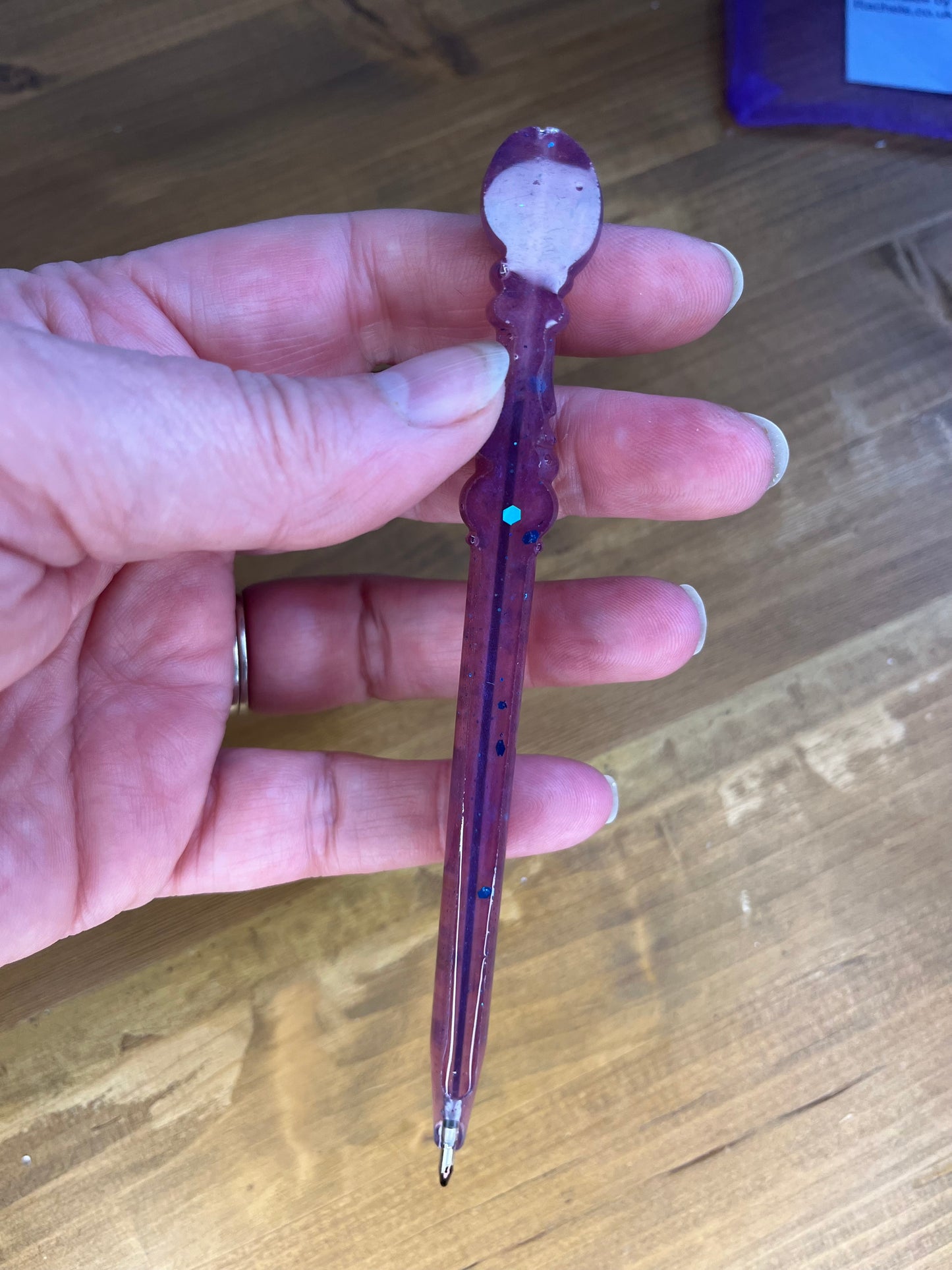 Wand Style Resin Pen Burgundy and Blue Sparkling Fantasy, Handcrafted Galaxy Biro Writers, Artists,