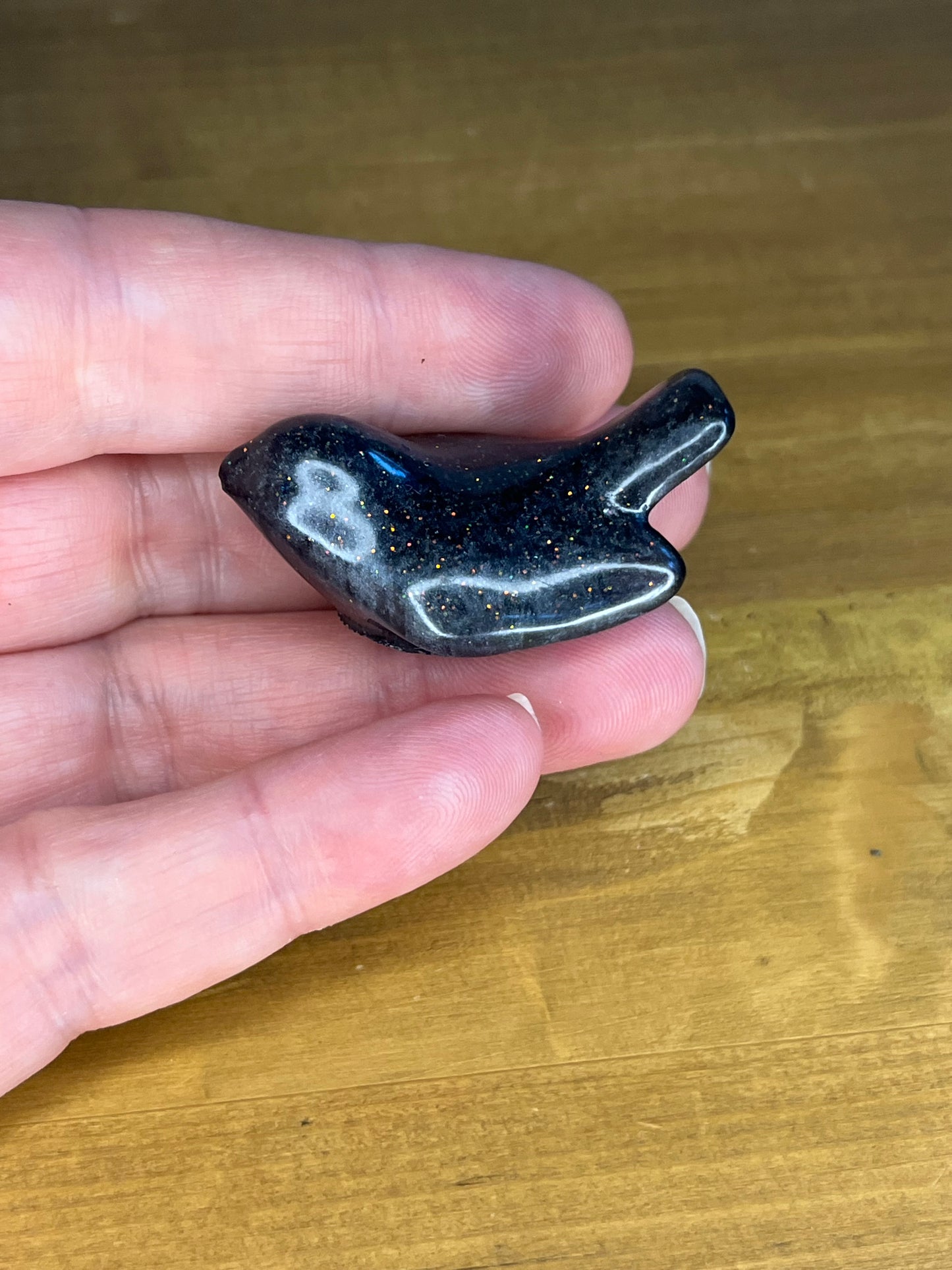 Resin Bird Figurines Black Glitter, Pocket Pets Stress Relief Accessories, Hugs for Anxiety ADHD