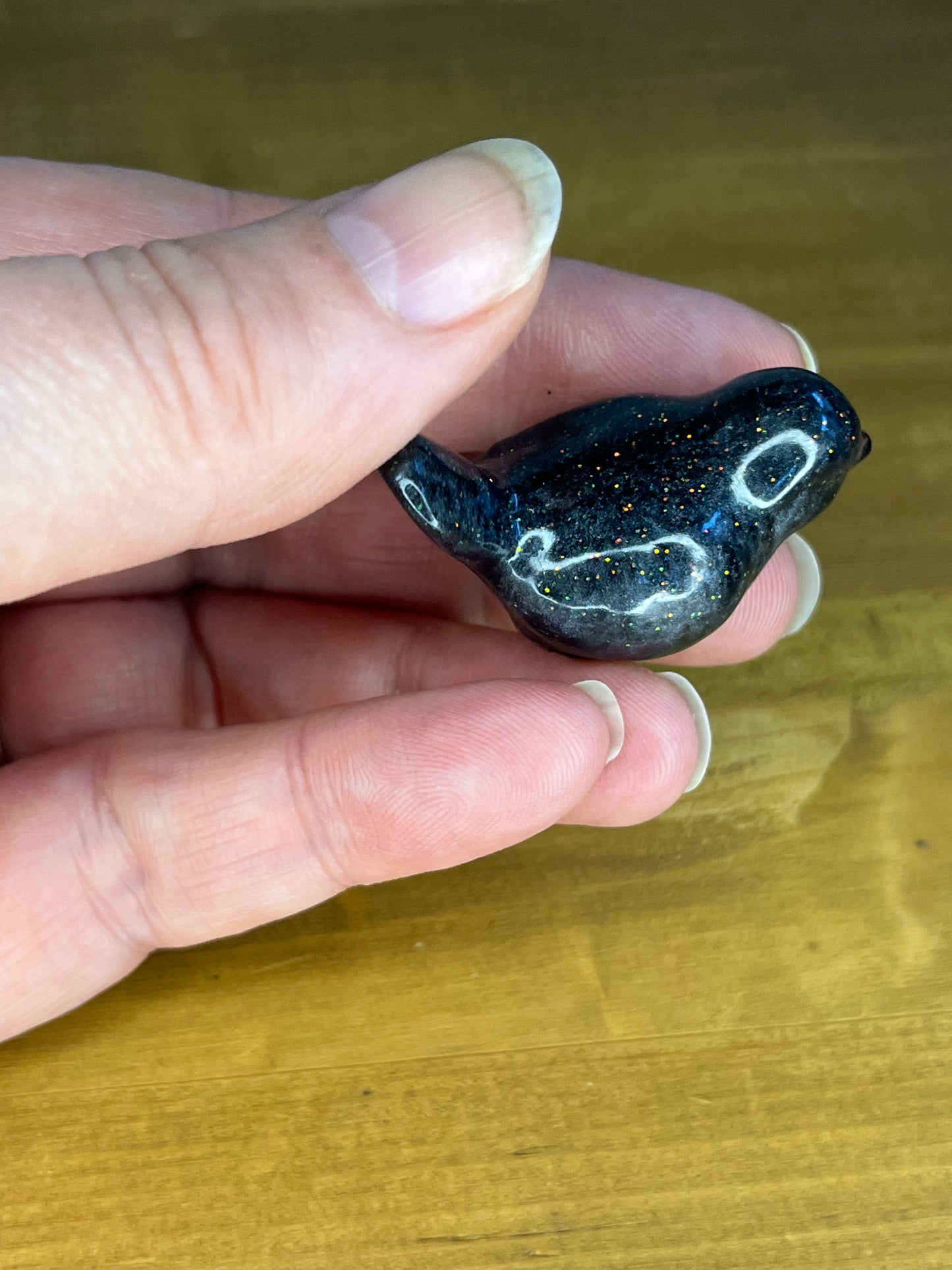 Resin Bird Figurines Black Glitter, Pocket Pets Stress Relief Accessories, Hugs for Anxiety ADHD