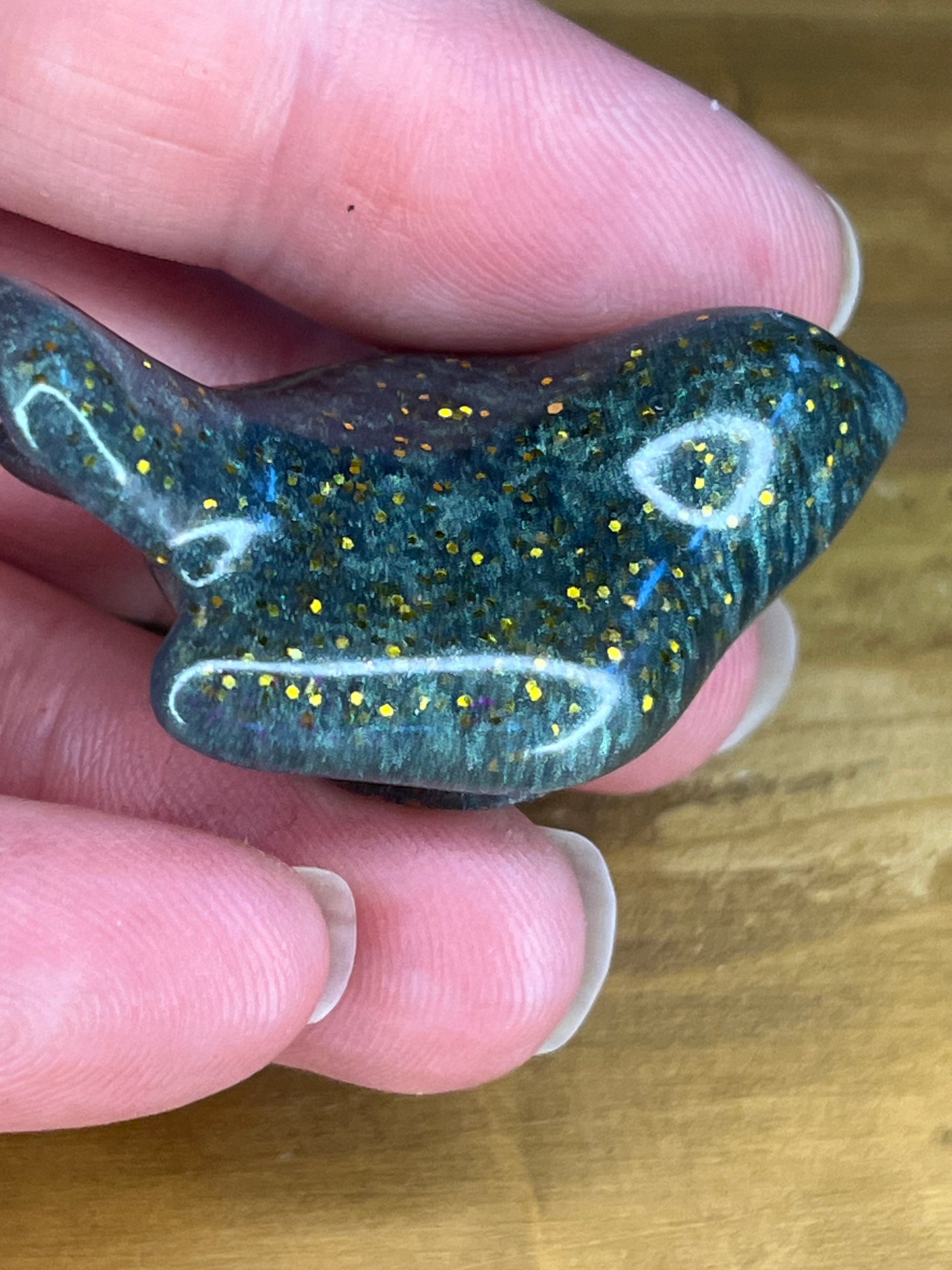 Resin Bird Figurines Green Glitter, Handmade Pocket Pets, Stress Relief Animal Figures,
