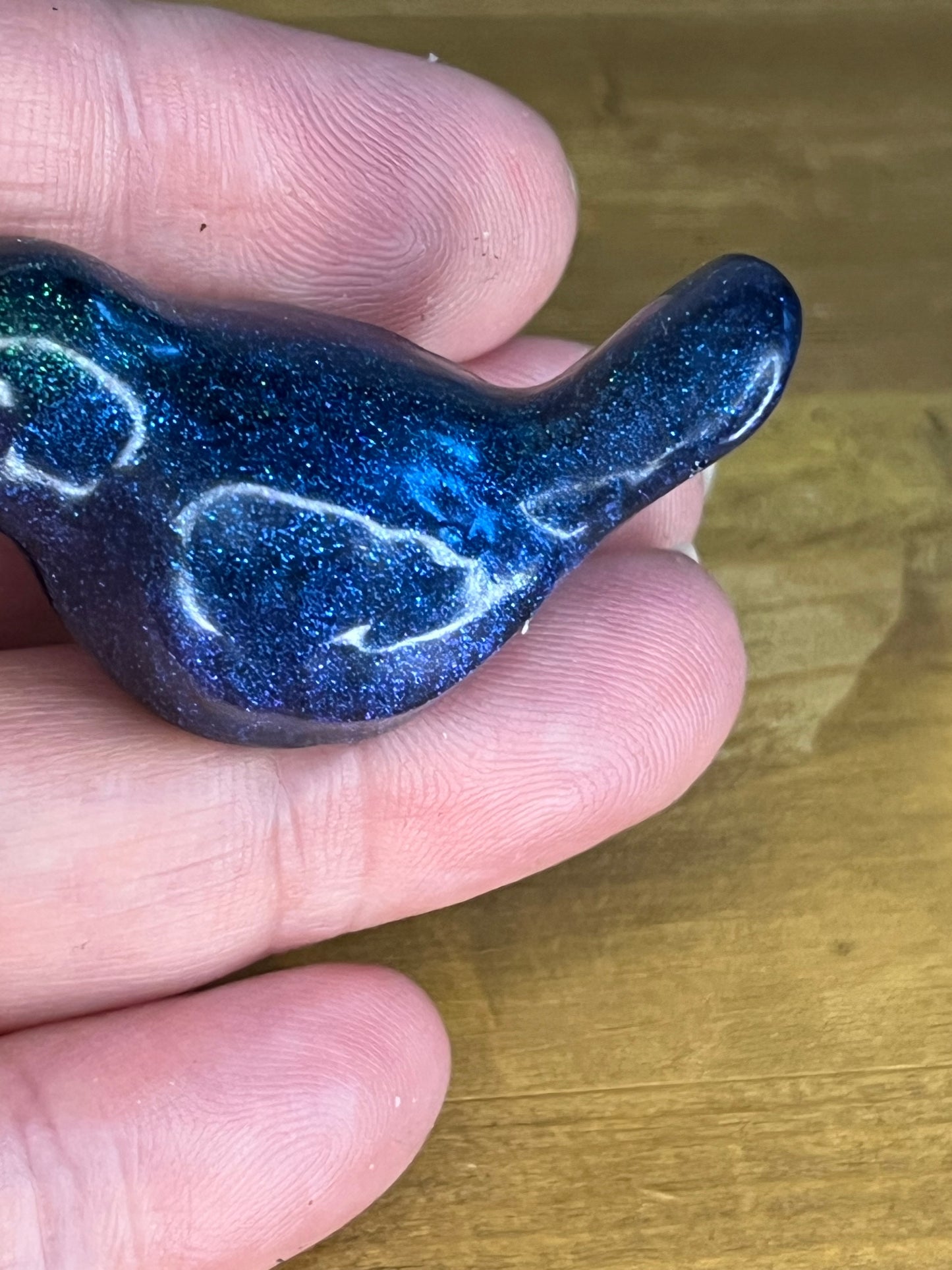 Resin Bird Figurines Blue Green, Handmade Pocket Pet for Stress Relief, Anxiety, ADHD Gift,