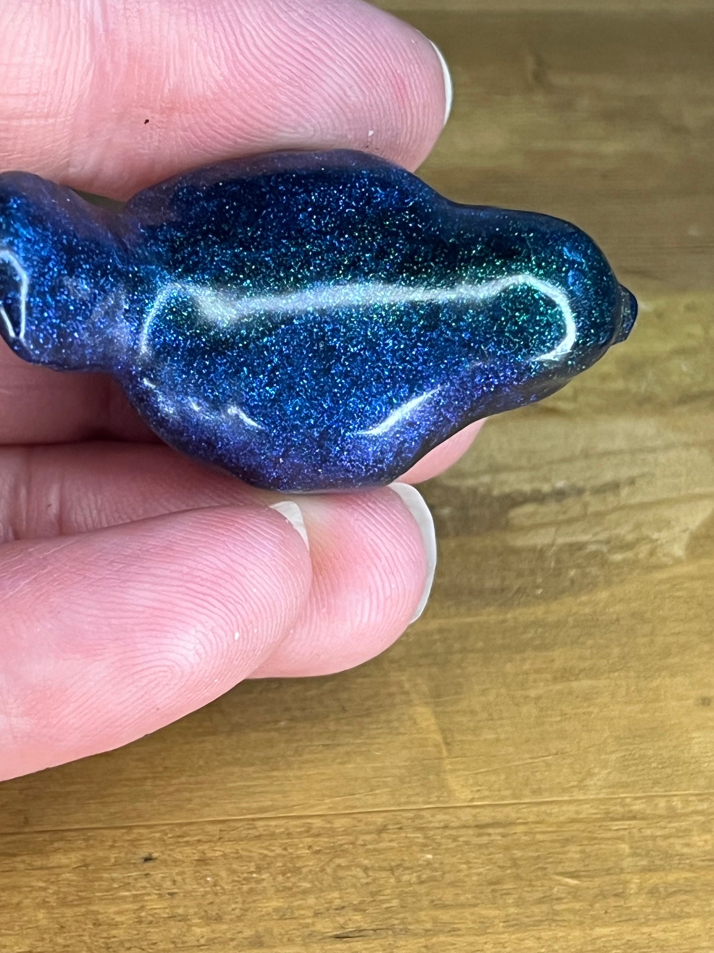 Resin Bird Figurines Blue Green, Handmade Pocket Pet for Stress Relief, Anxiety, ADHD Gift,
