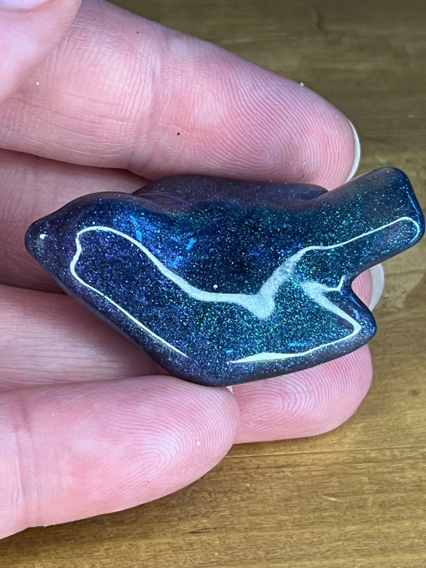 Resin Bird Figurines Blue Green, Handmade Pocket Pet for Stress Relief, Anxiety, ADHD Gift,