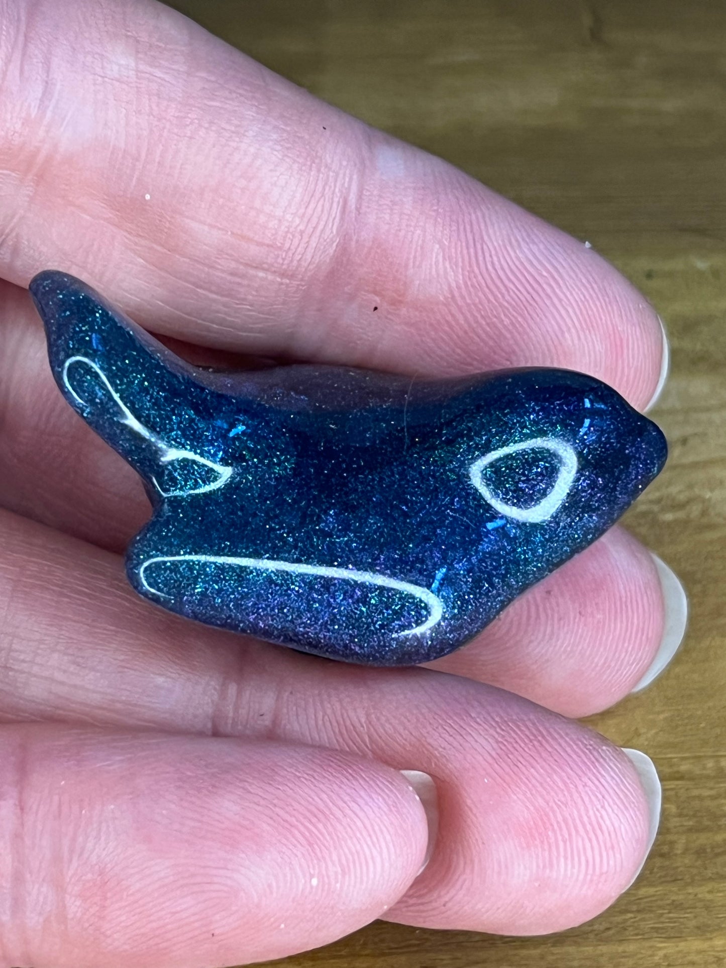 Resin Bird Figurines Blue Green, Handmade Pocket Pet for Stress Relief, Anxiety, ADHD Gift,