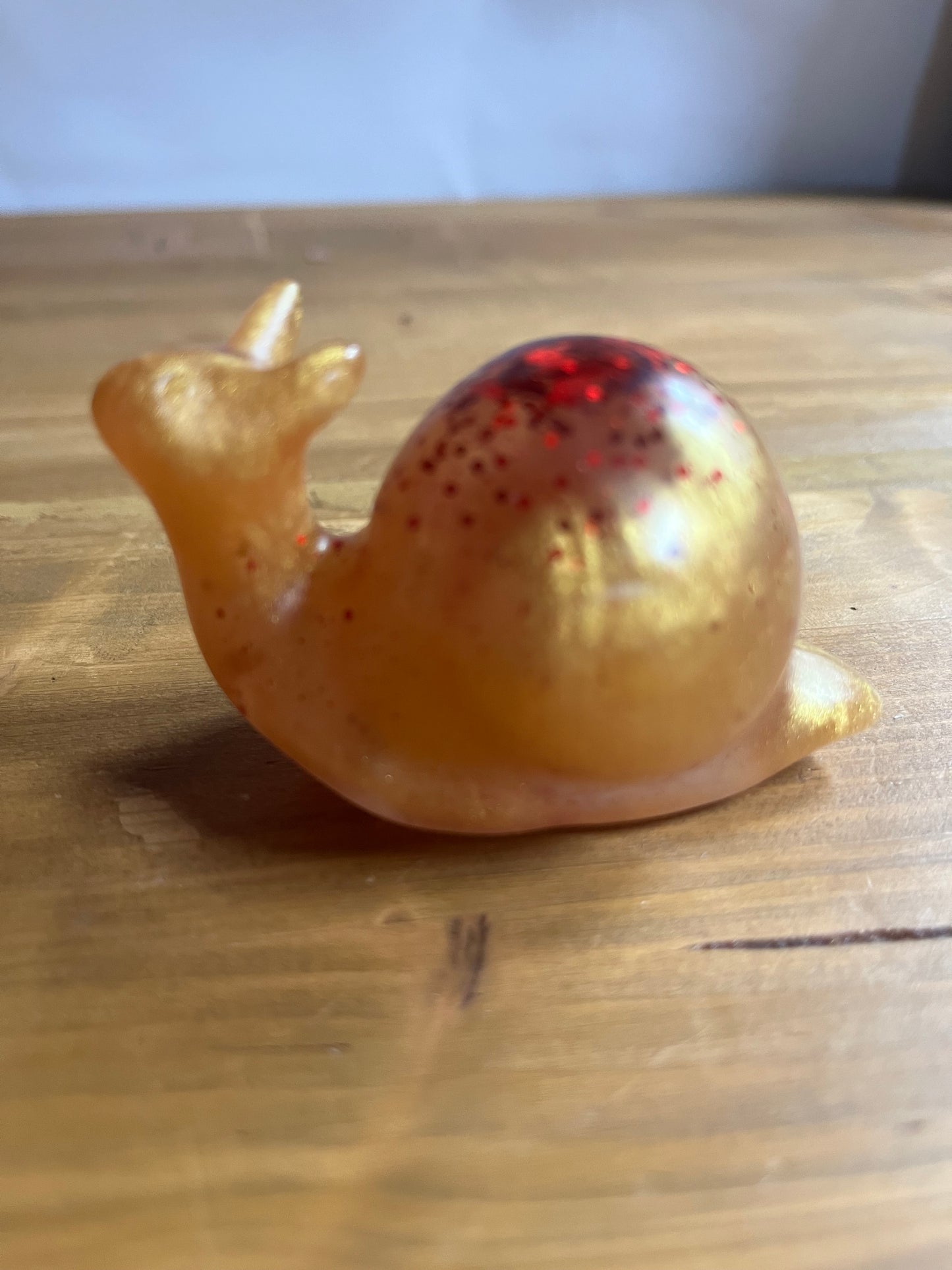 Resin Snail Figurine, Yellow with Red Glitter Decorative Art